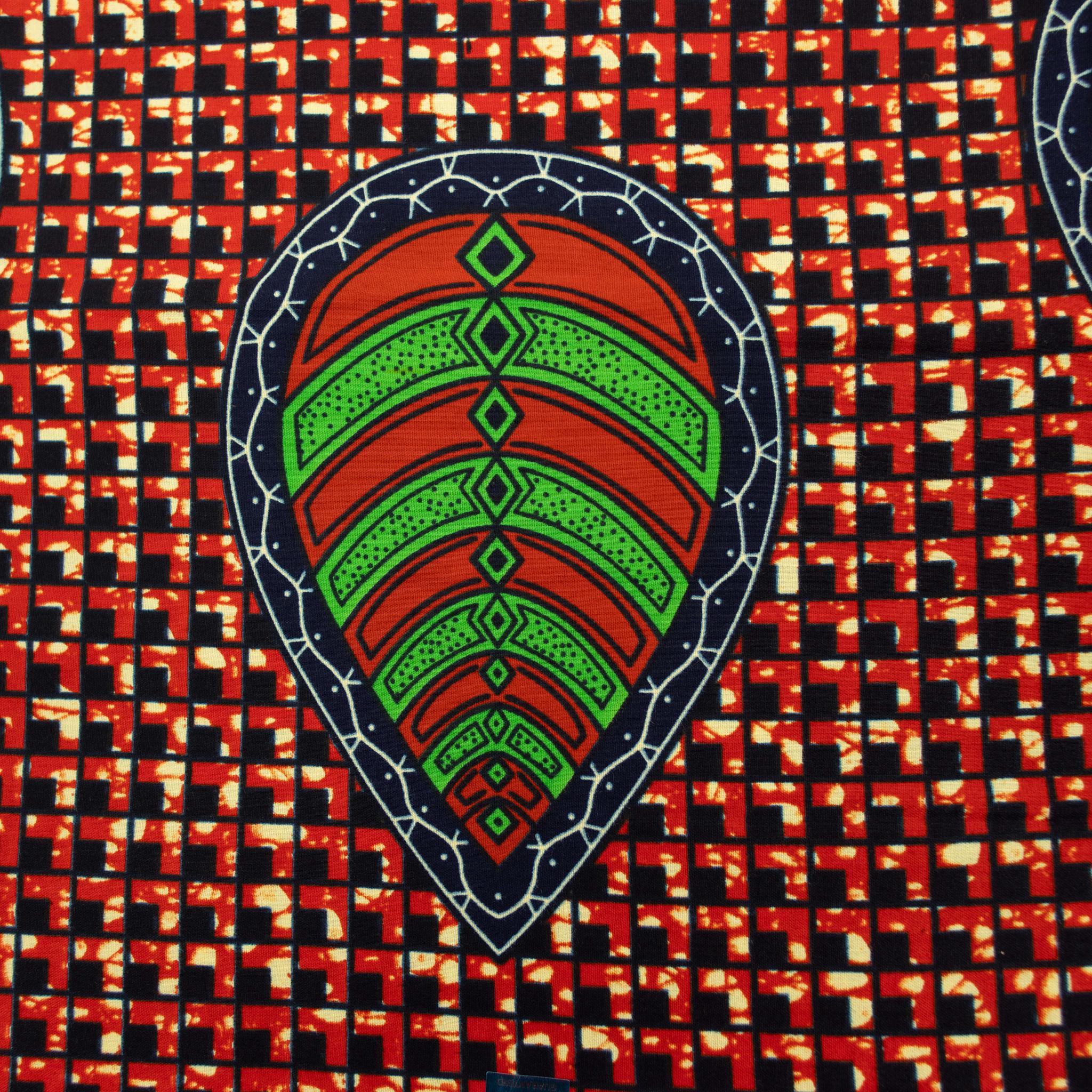 Orange & Green Wax Pint Fabric - 6 Yards