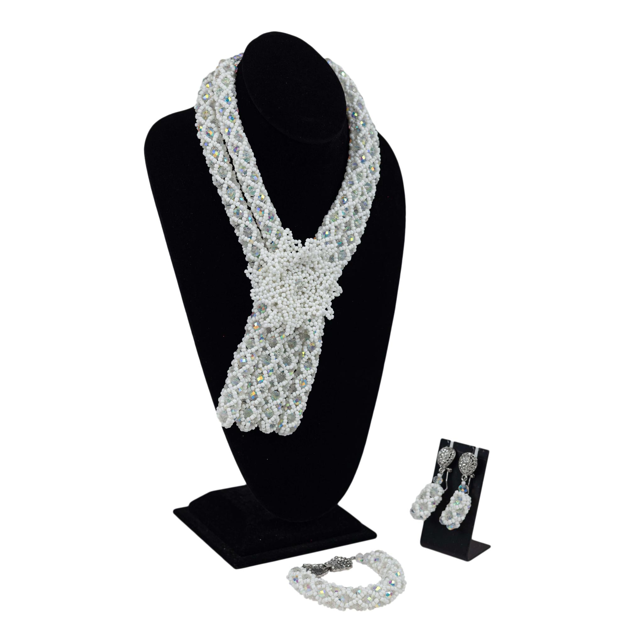 Glacier Weave: White & Iridescent Crystal Jewelry Set