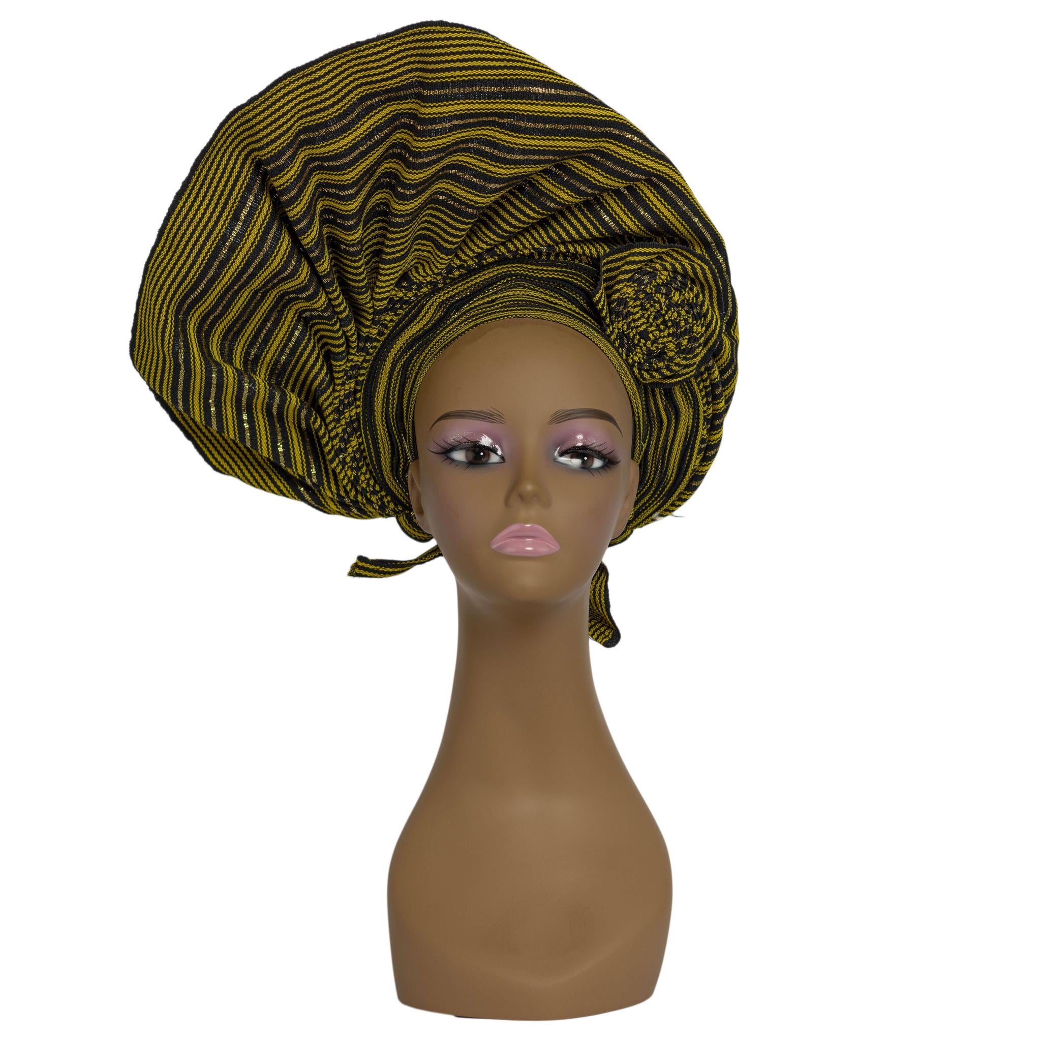 Black & Yellow Aso Oke Auto Gele