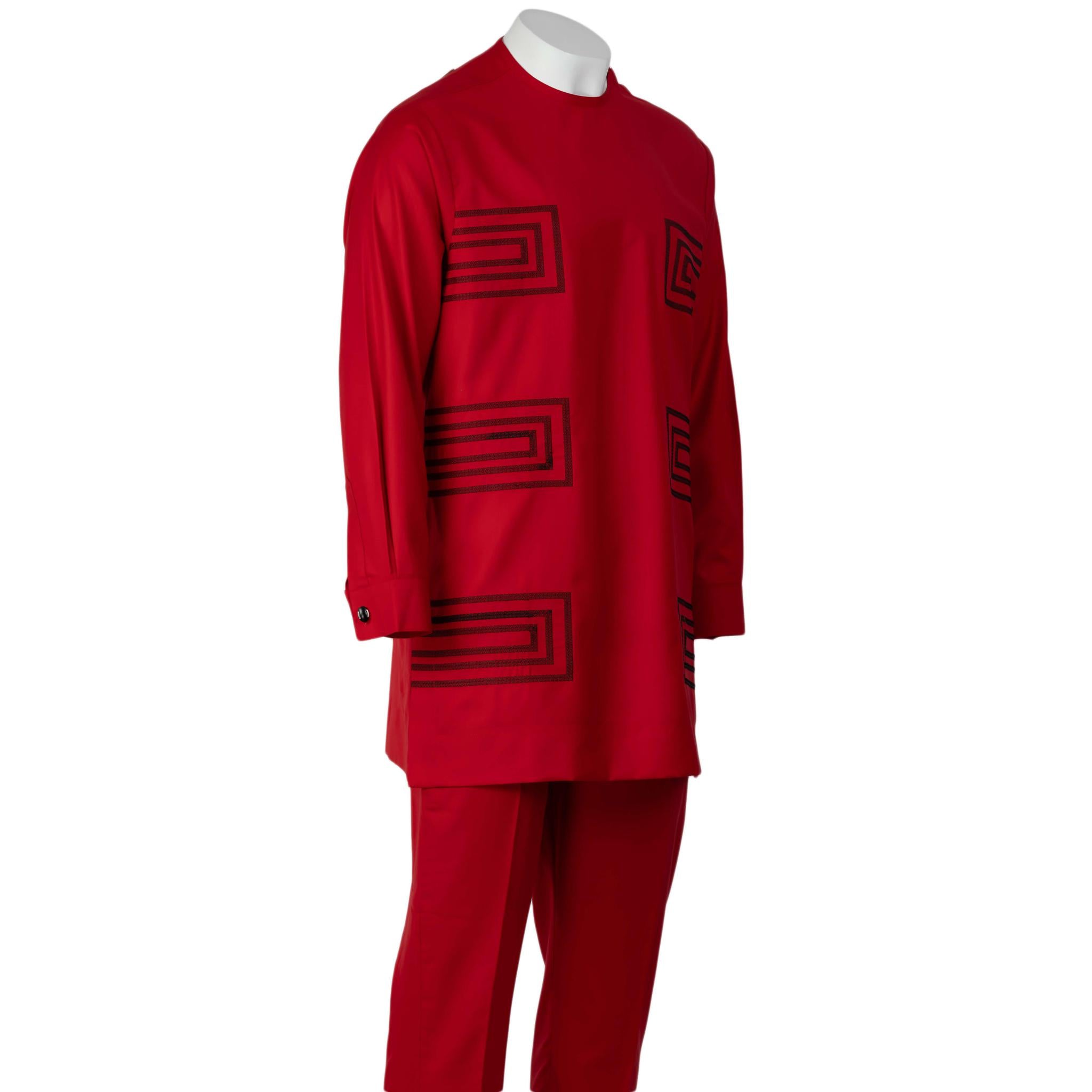 Red With Black Embroidery Men's Senator Suit