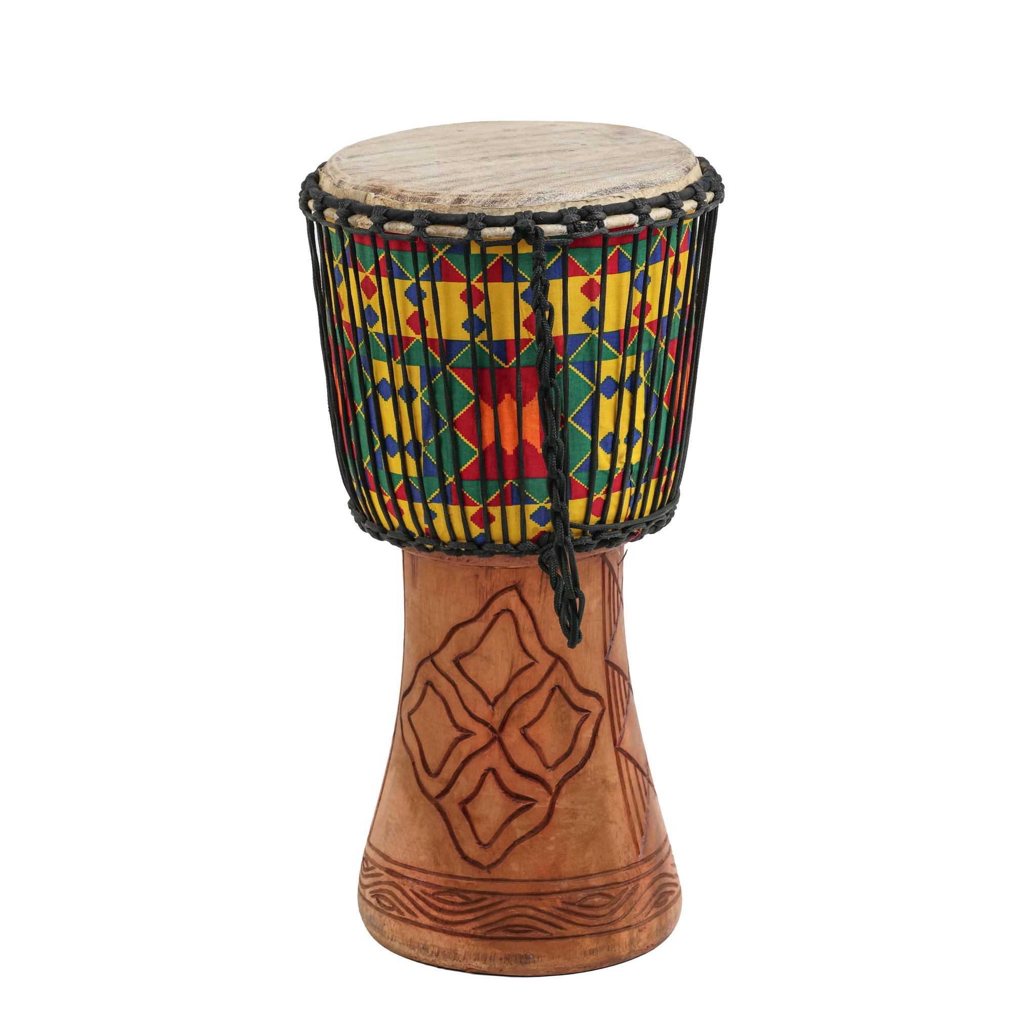Kente Eban Wood Carving - Djembe Drum - Small