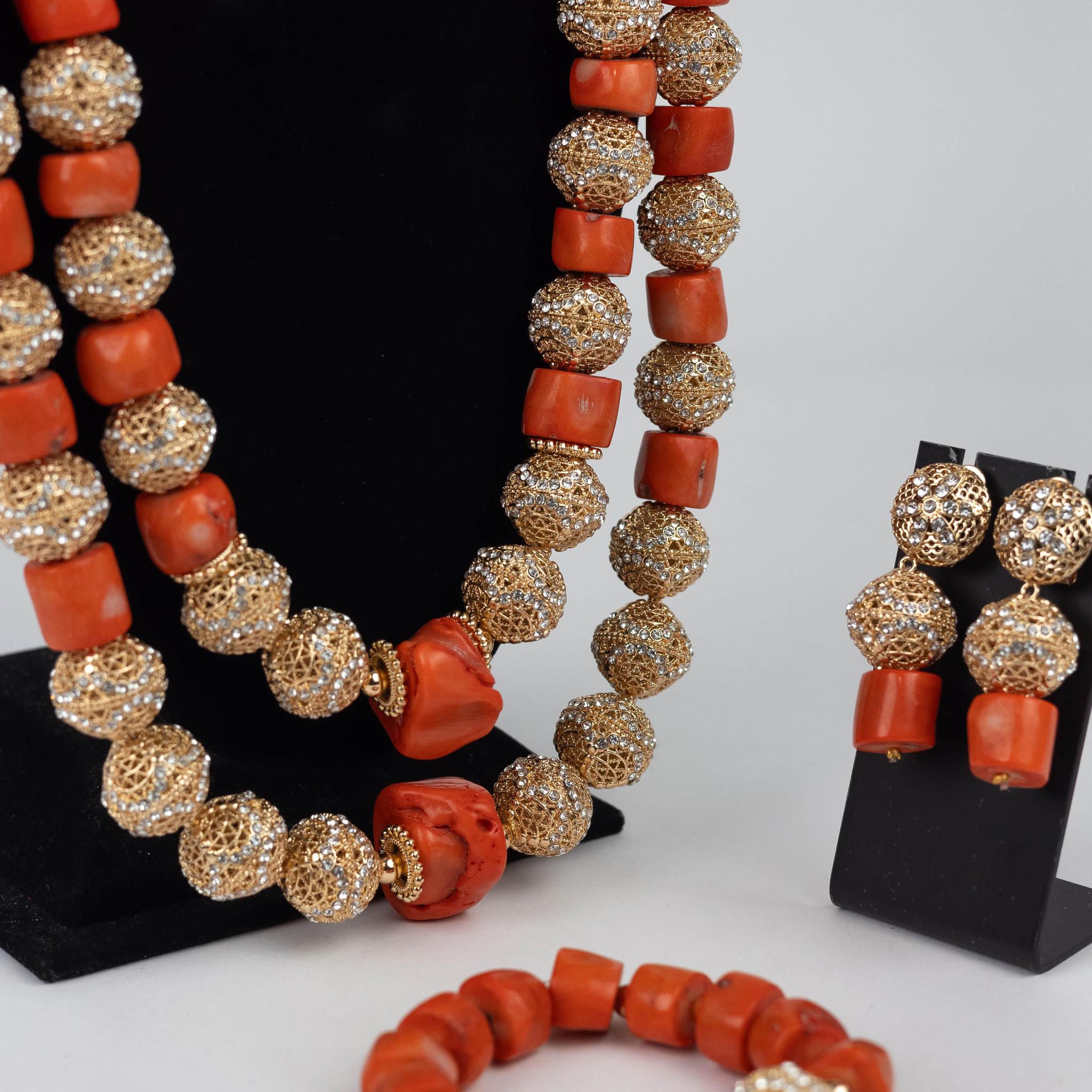 Royal Legacy: Traditional Coral & Gold Filigree Jewelry Set
