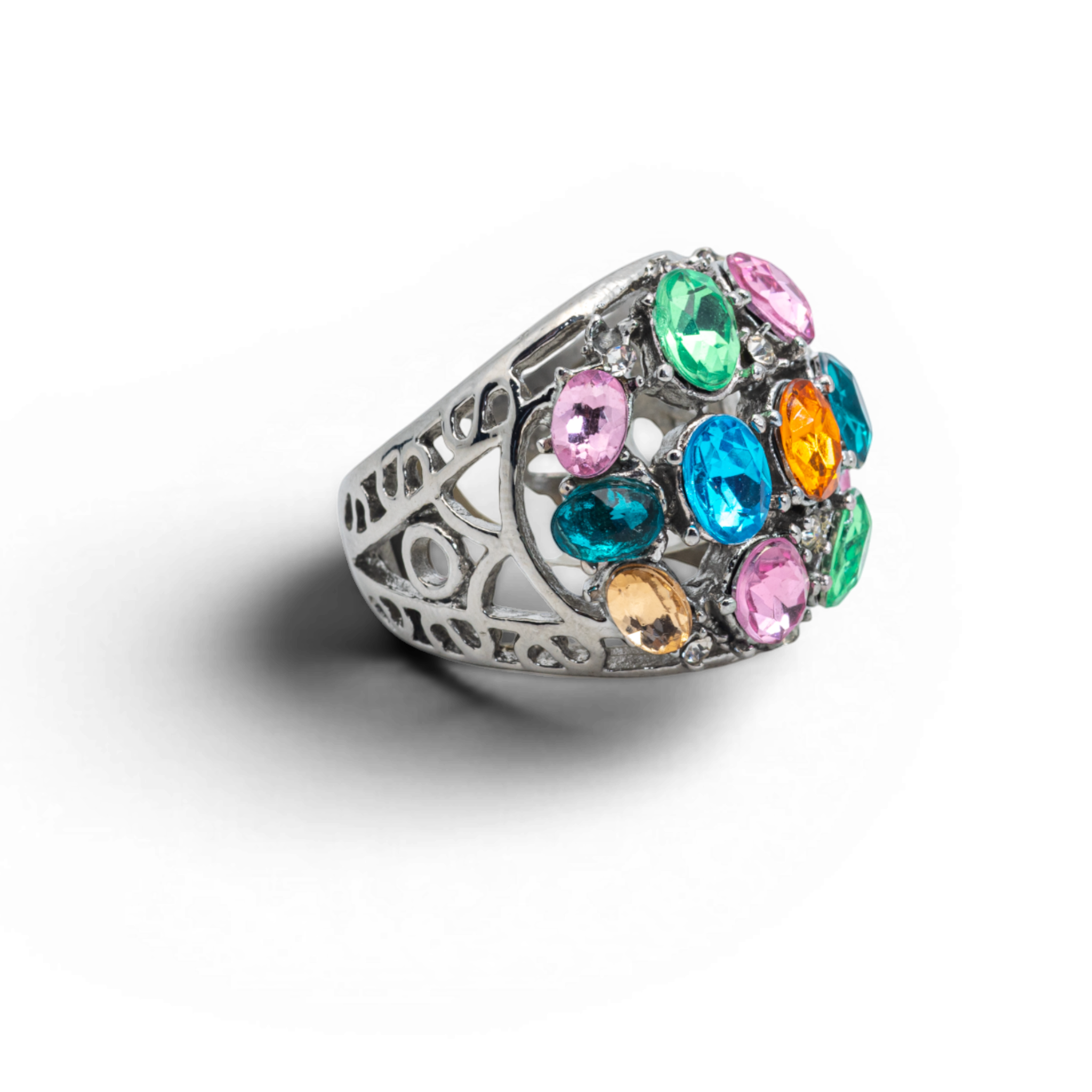 Women’s Silver Ring With Multi-colored Crystal