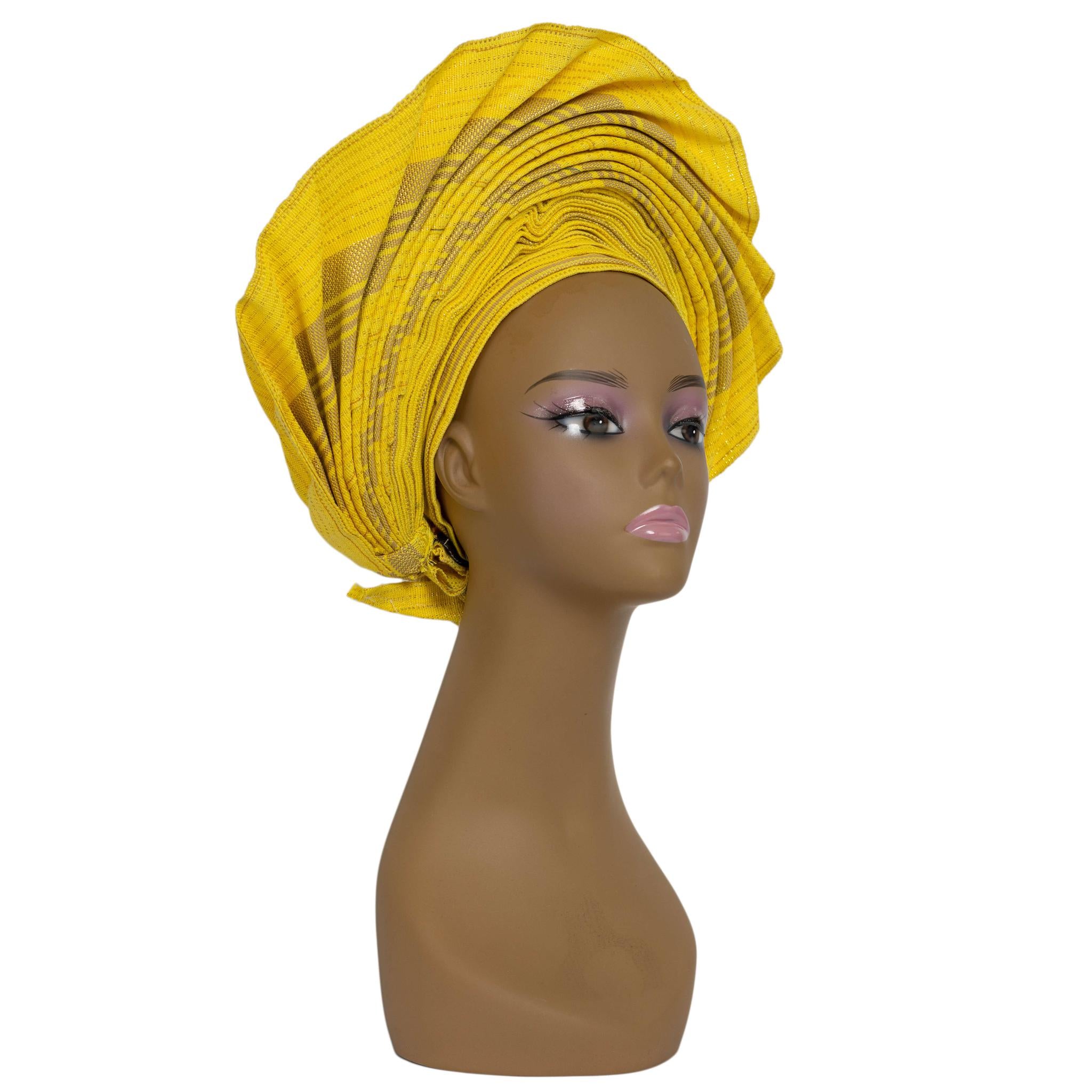 Yellow Aso Oke Auto Gele