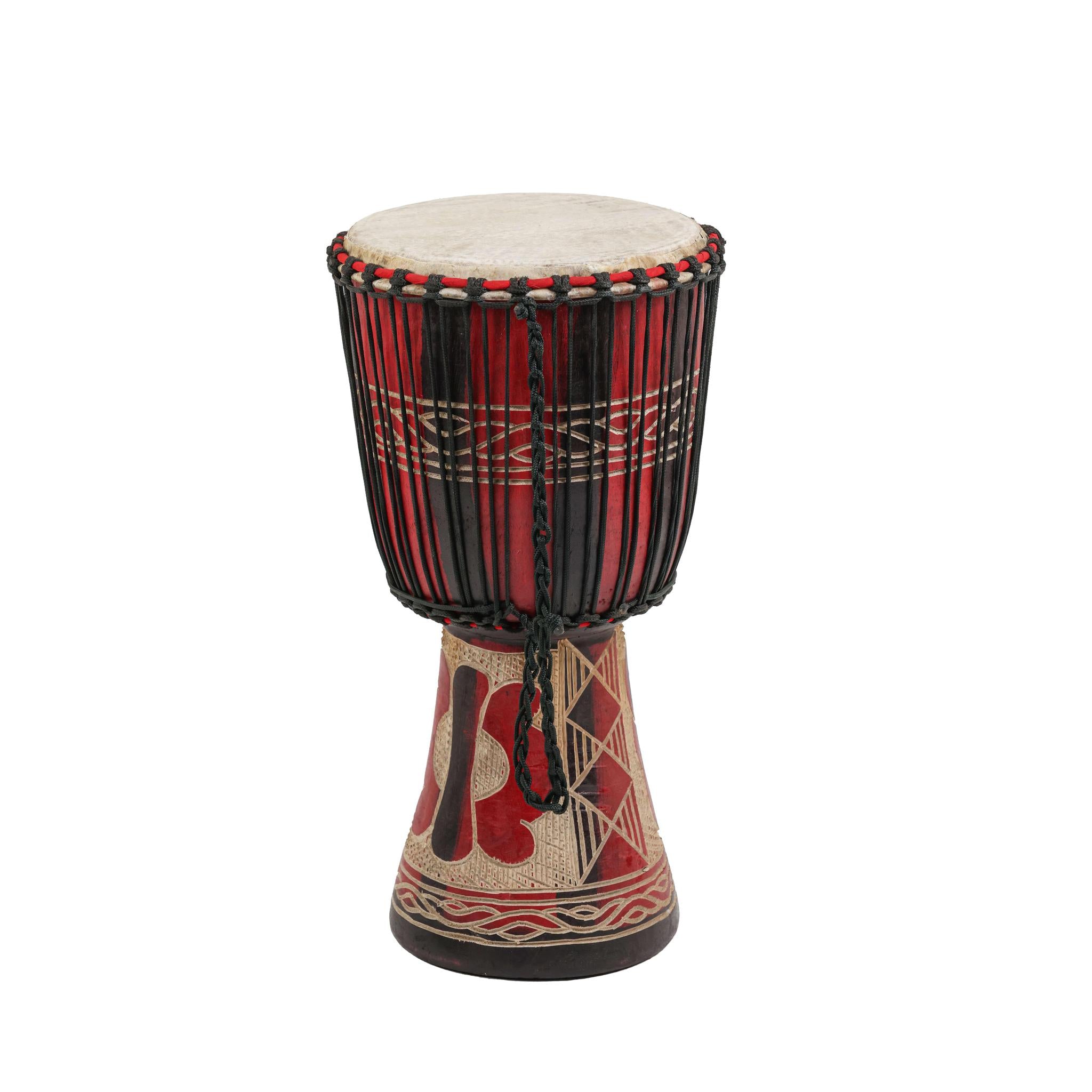 Red Dwennimmen Carving - Djembe Drum - Medium