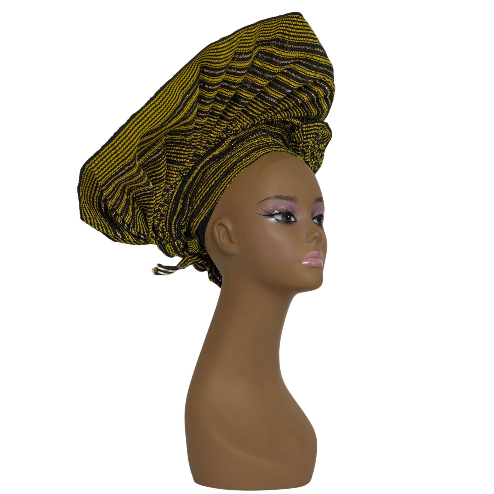 Black & Yellow Aso Oke Auto Gele