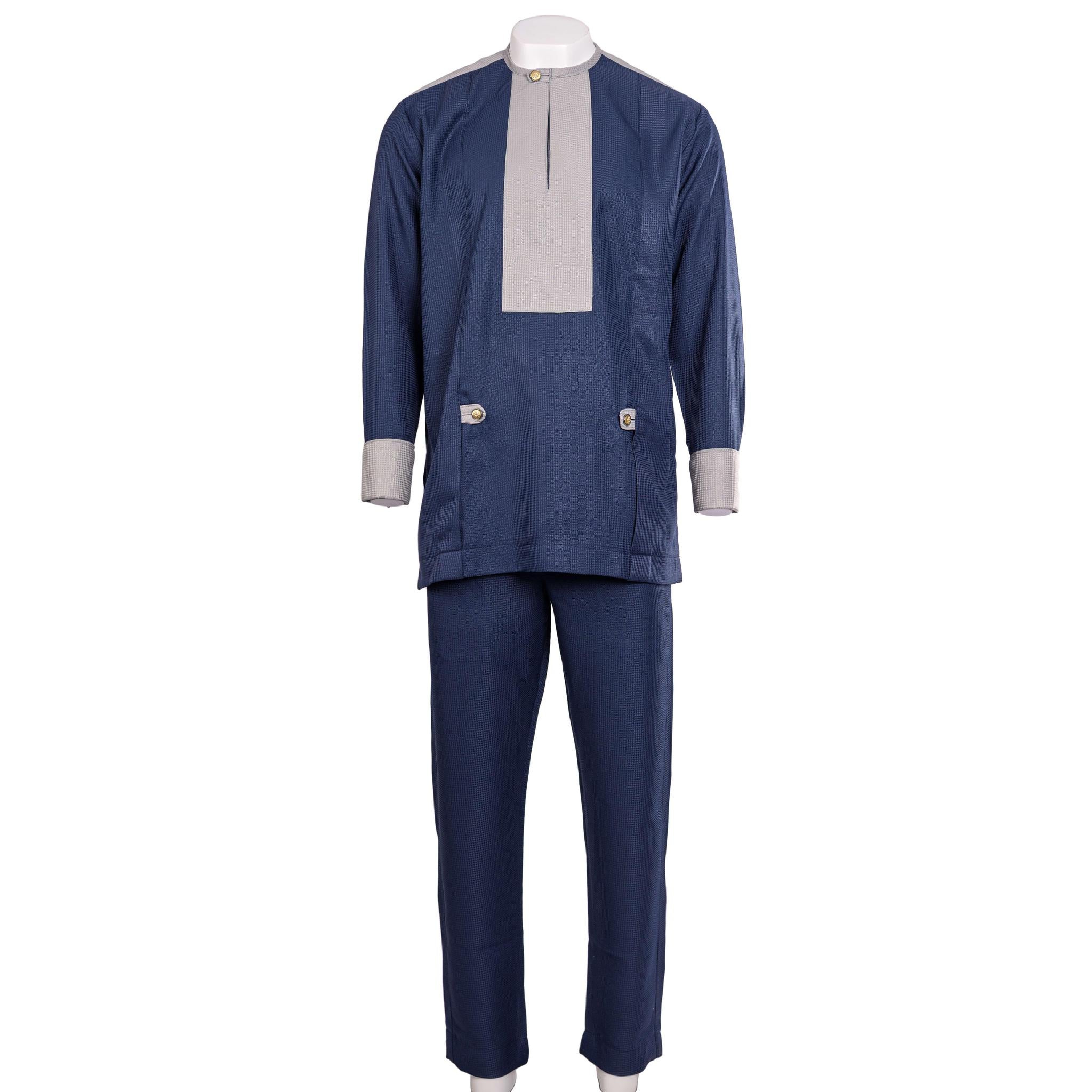 Blue & Grey Textured Senator Suit