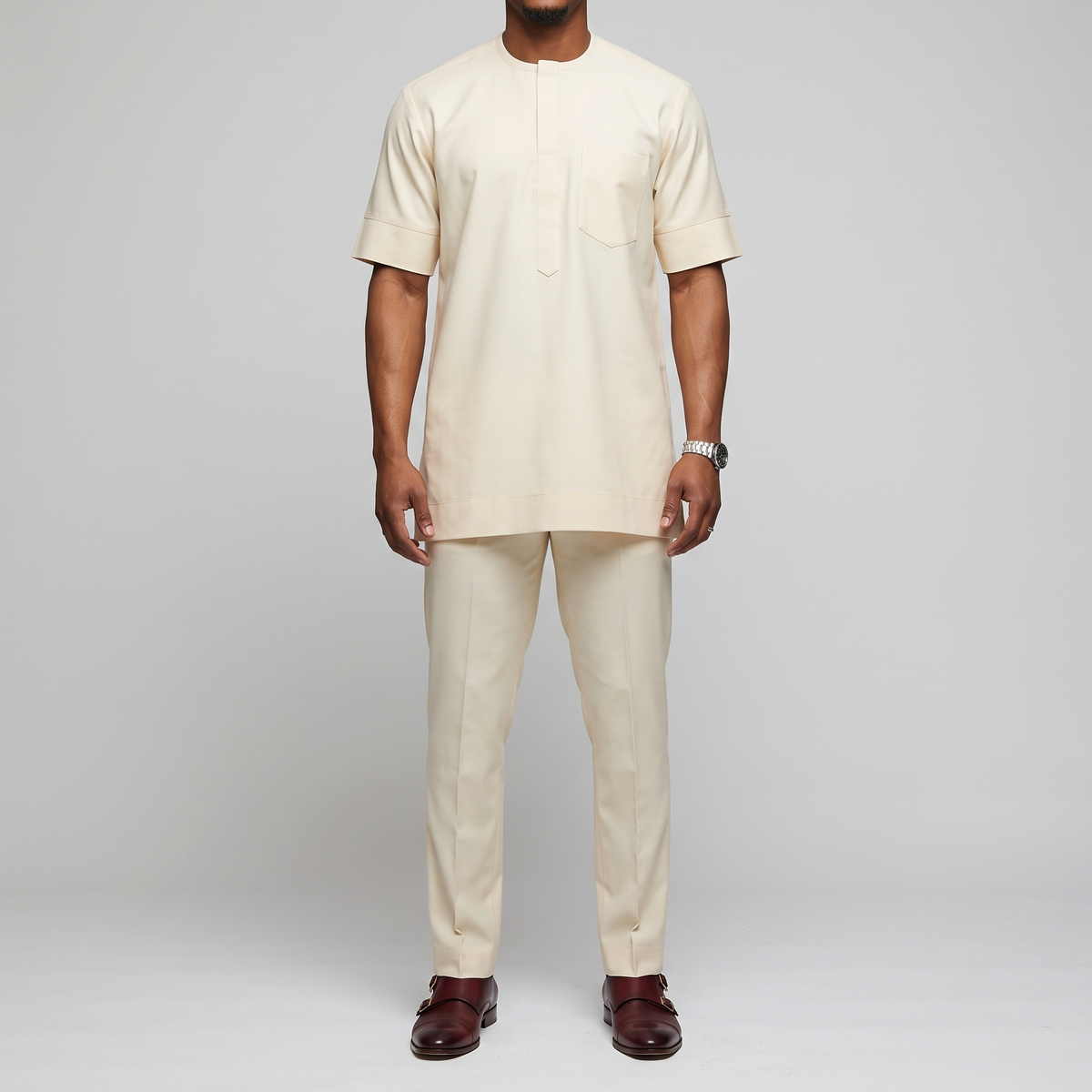 Cream 3-Piece Embroidered Agbada Set