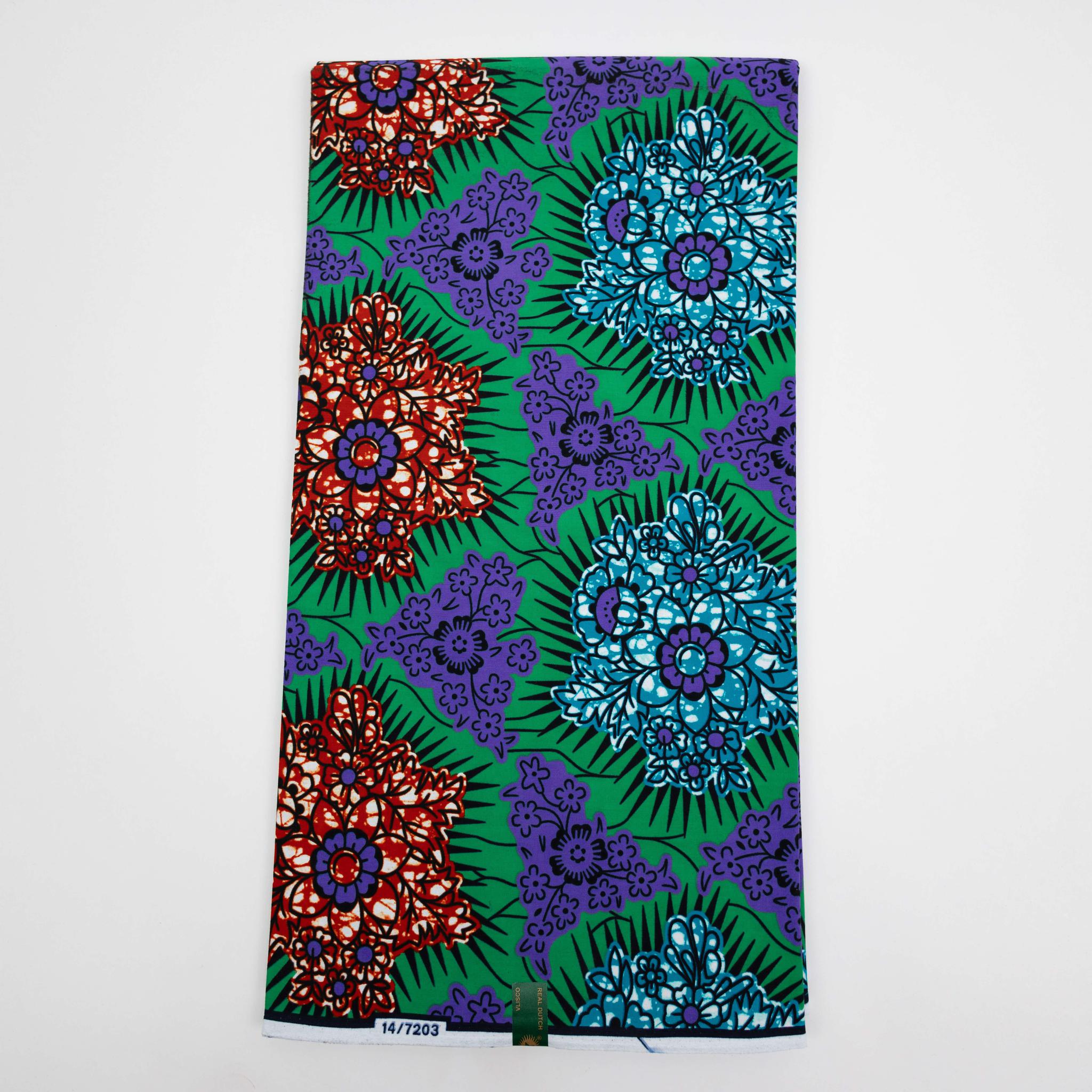 Purple, Green & Red Wax Pint Fabric - 6 Yards