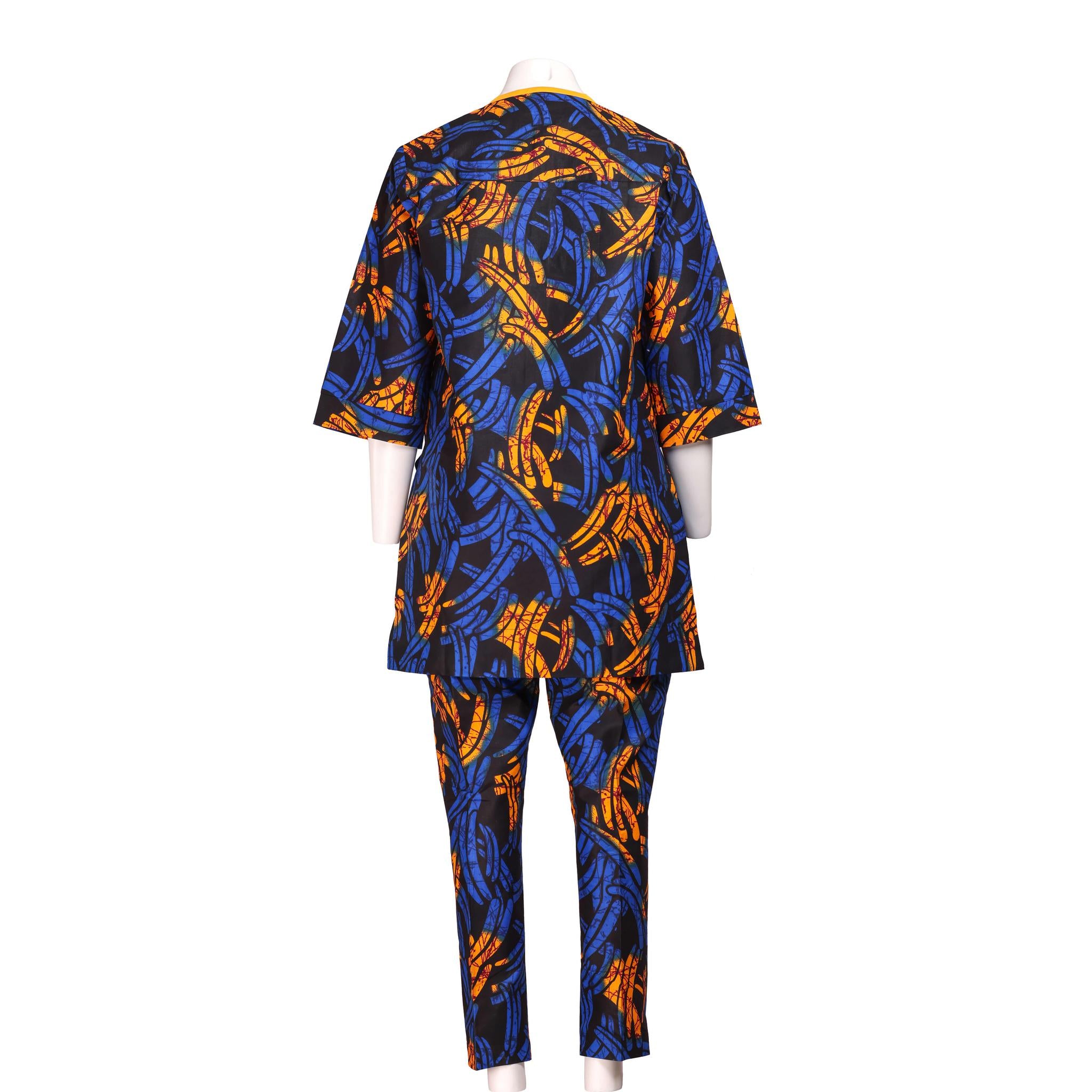 Yellow & Blue Women's Dashiki Set