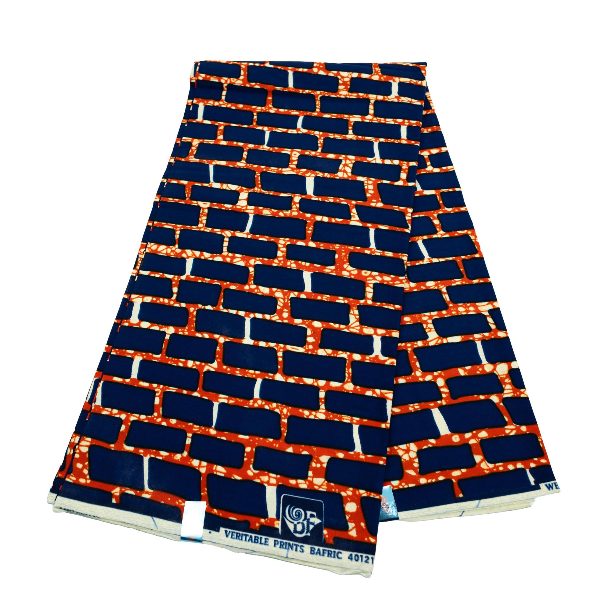 Brick Blue & Orange Wax Pint Fabric - 6 Yards