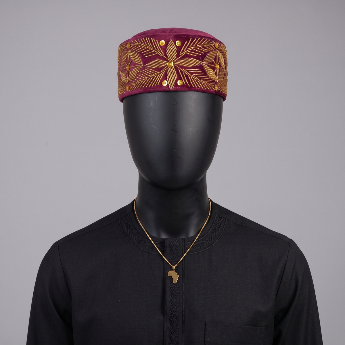 Burgundy Velvet Cap with Gold Floral Beadwork