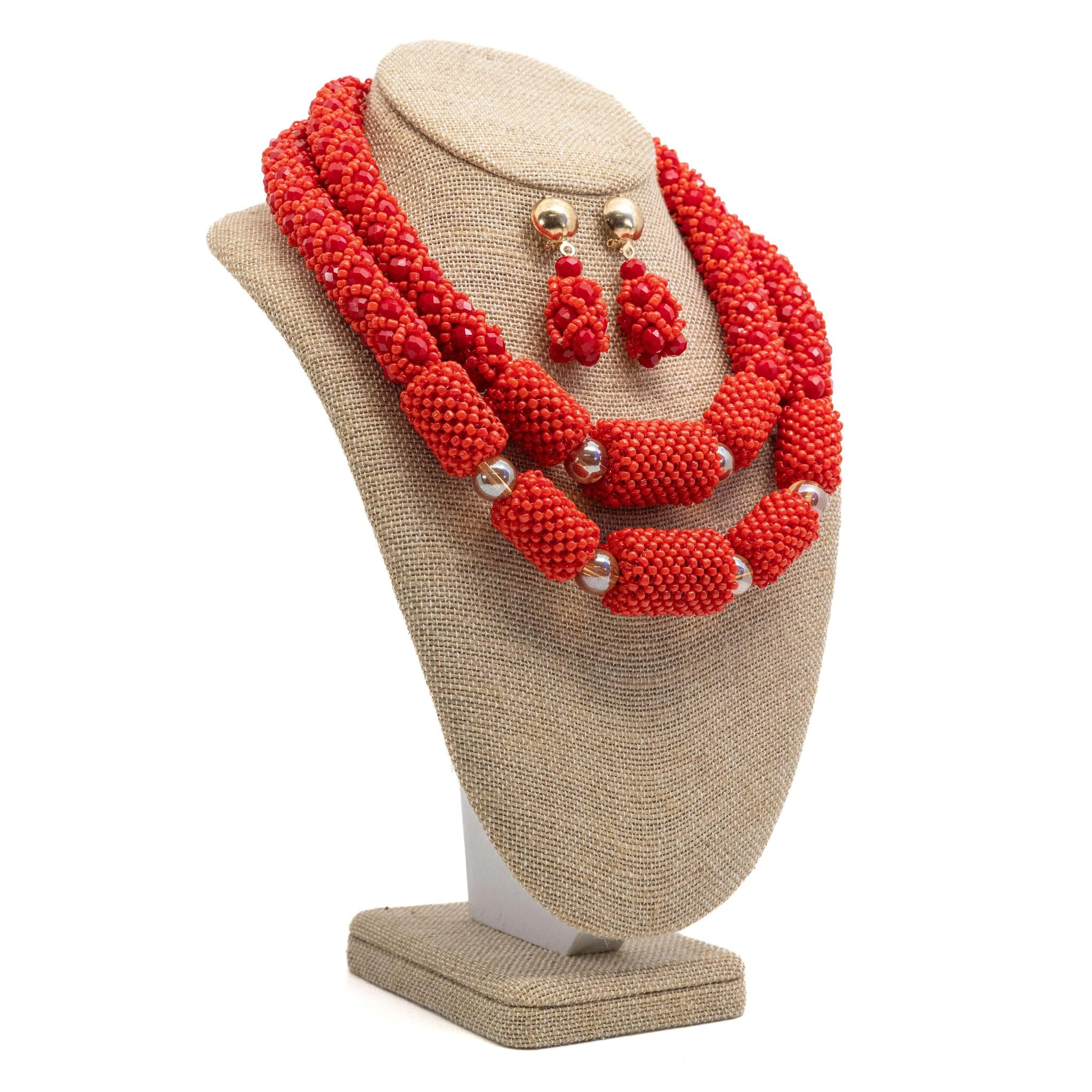 Two Step Red Beaded Necklace