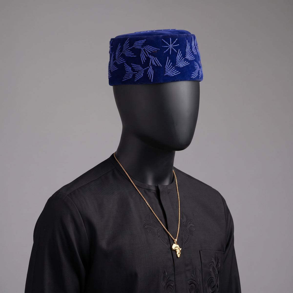 Cobalt Blue Velvet Beaded Cap