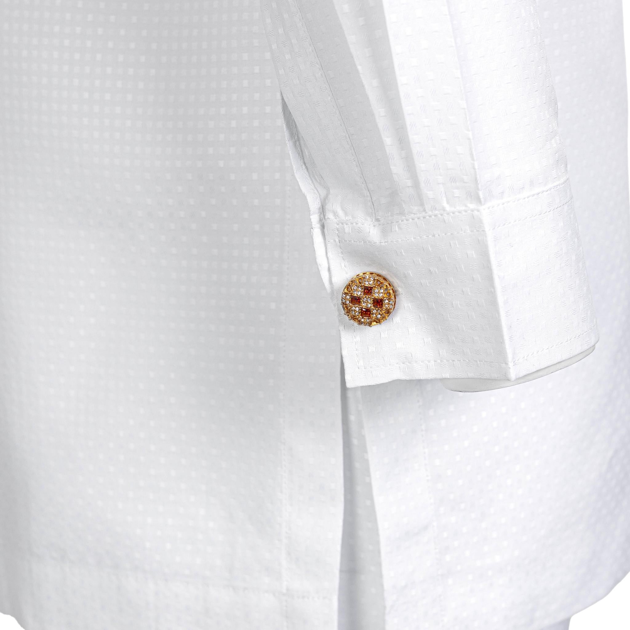 White And Gold Band Collar Long Sleeve Set