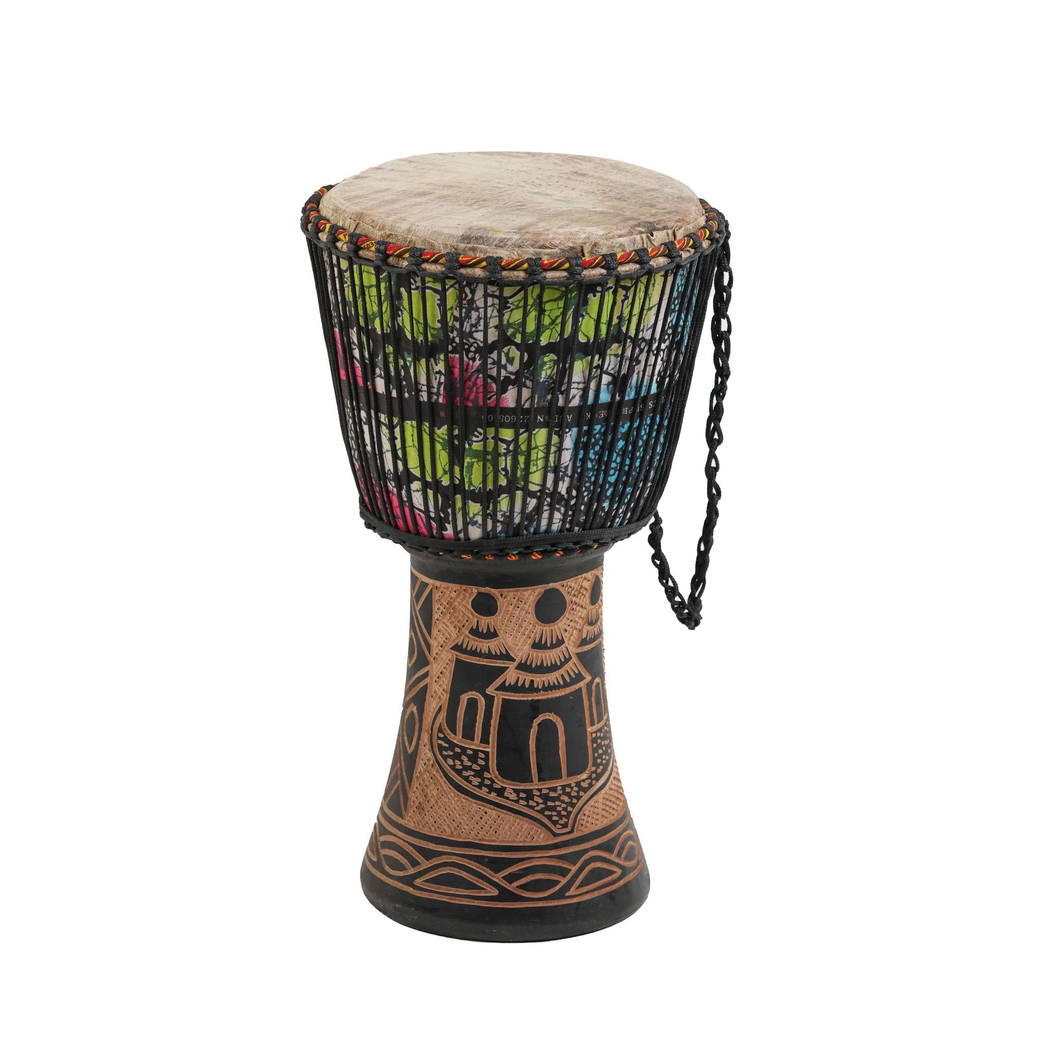 Adire Elephant Carving - Djembe Drum - Large