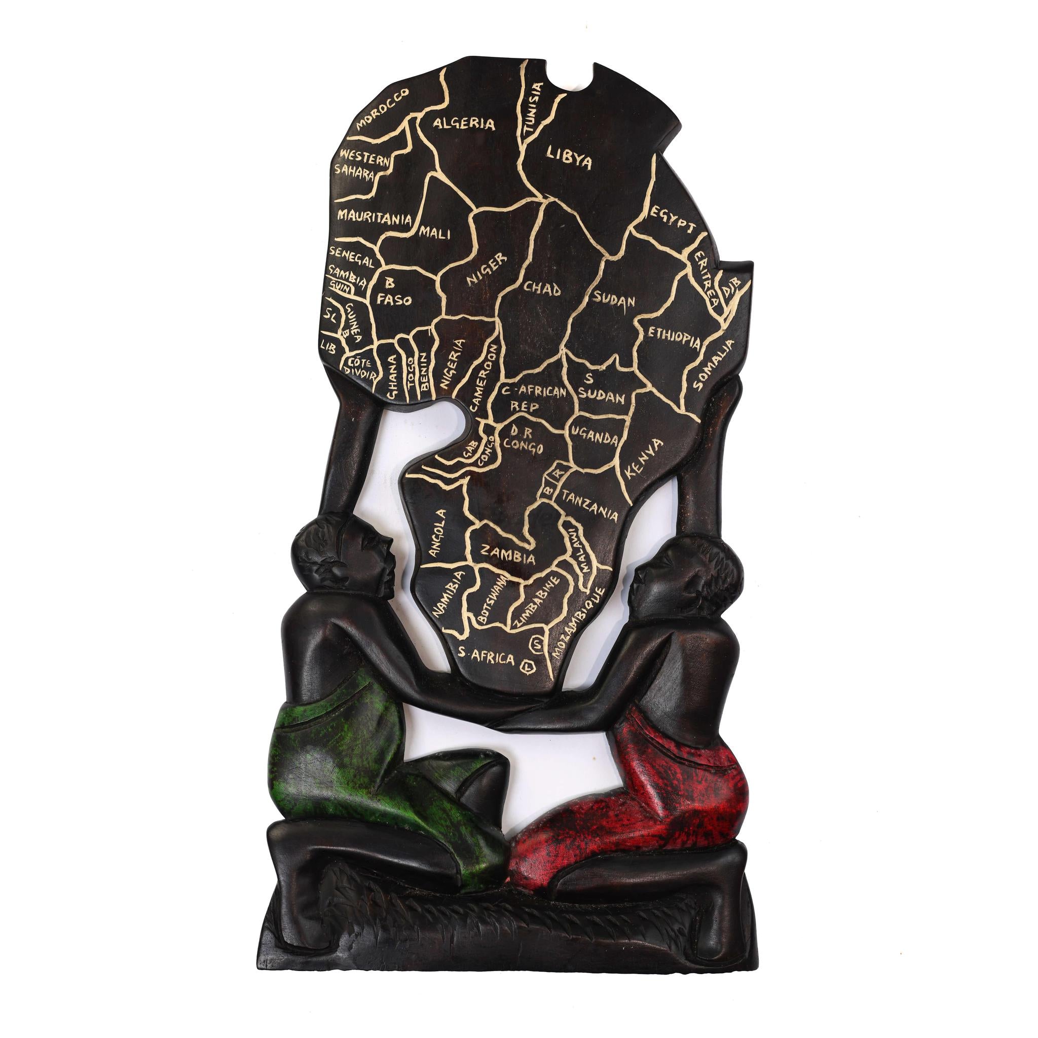 Hand-Carved Wooden Sculpture: Map of Africa