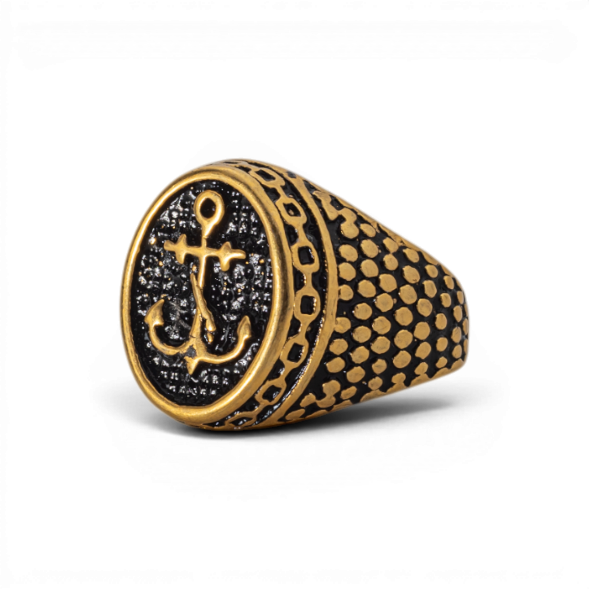 Antiqued Gold-Tone Nautical Anchor Signet Ring