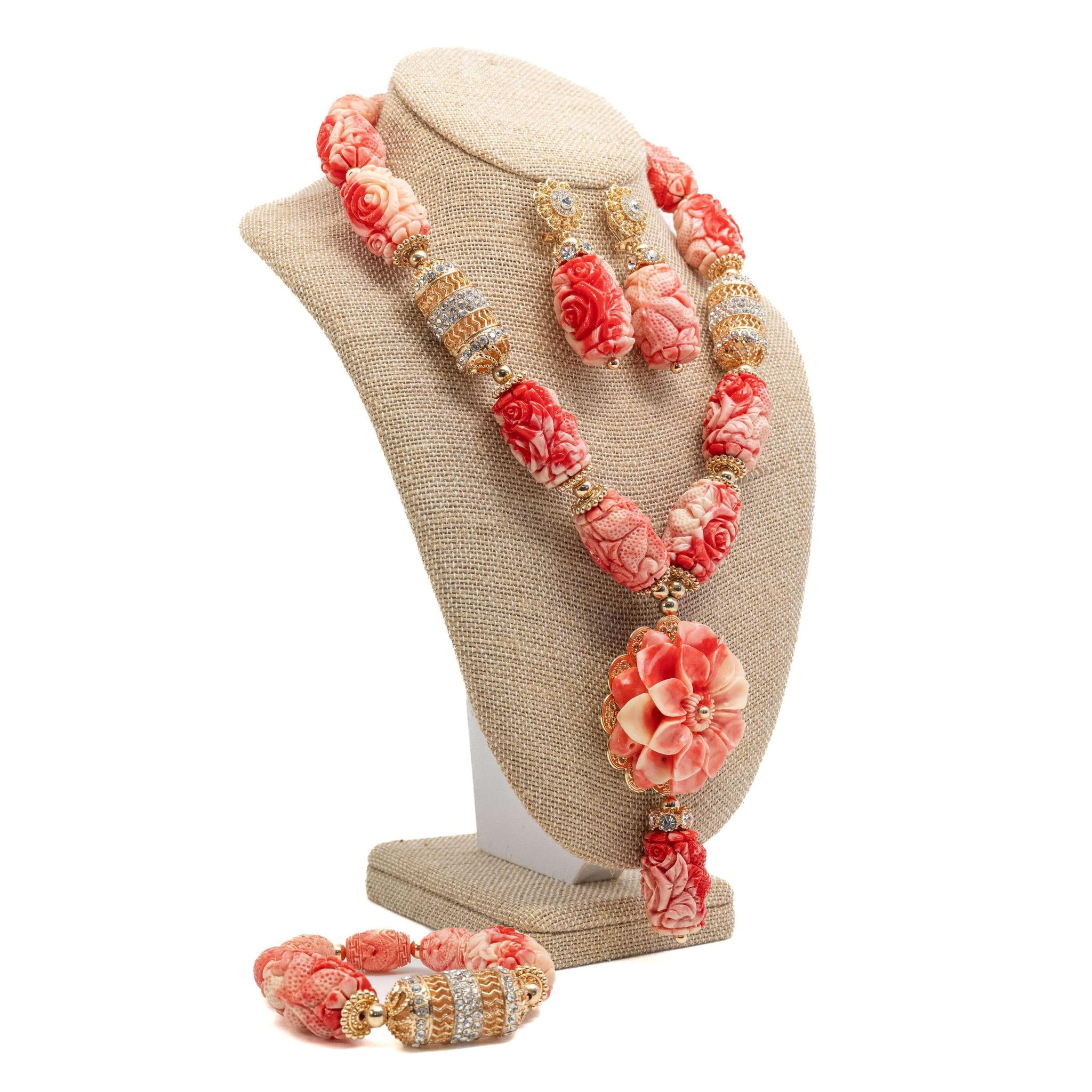Coral Bead Necklace Set