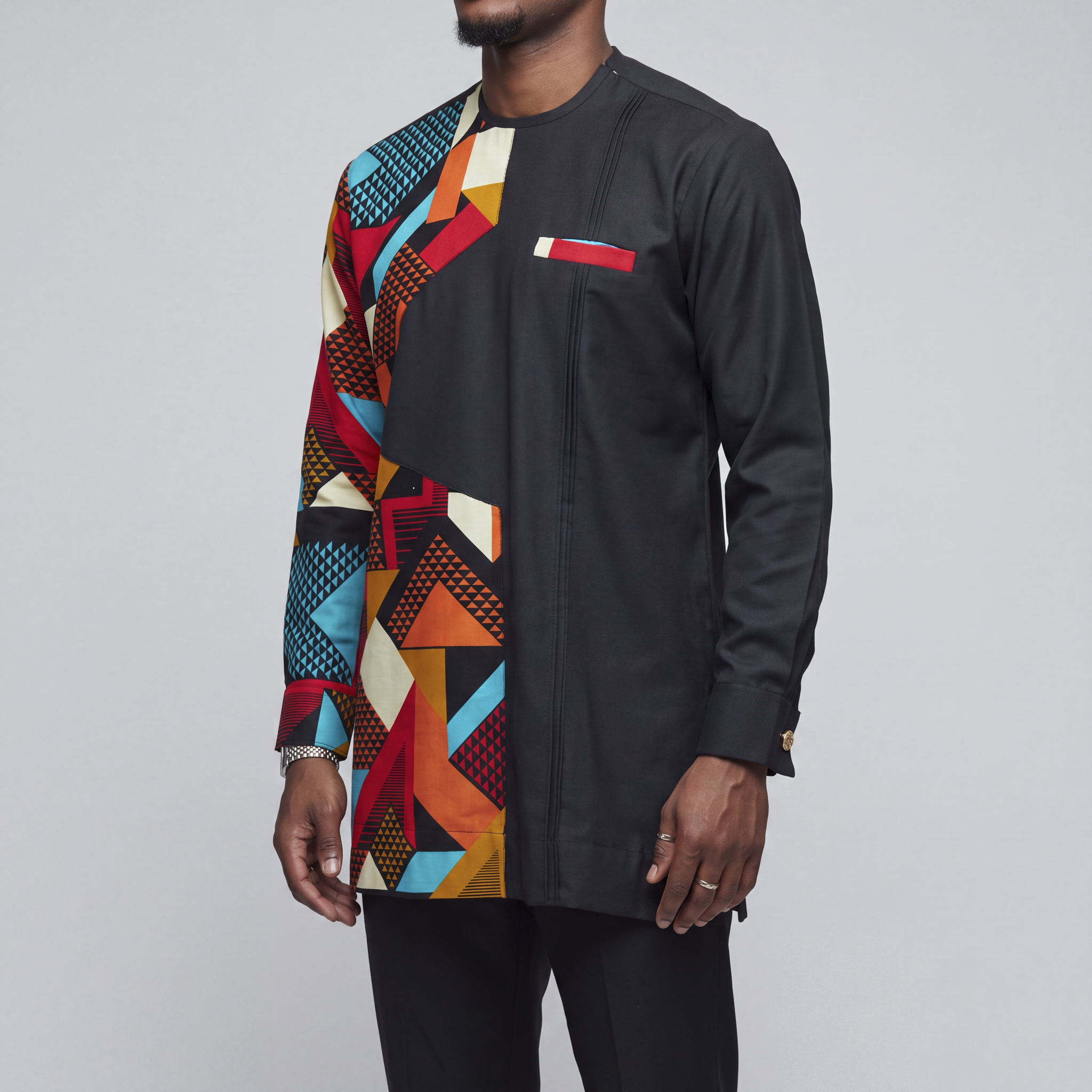 Black & Vibrant Long-Sleeve Ankara Print Set