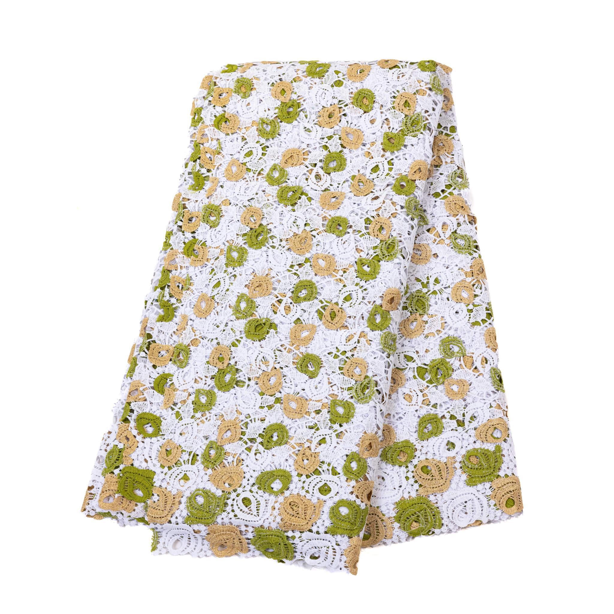 White, Green & Gold Petal Guipure/Cod Lace
