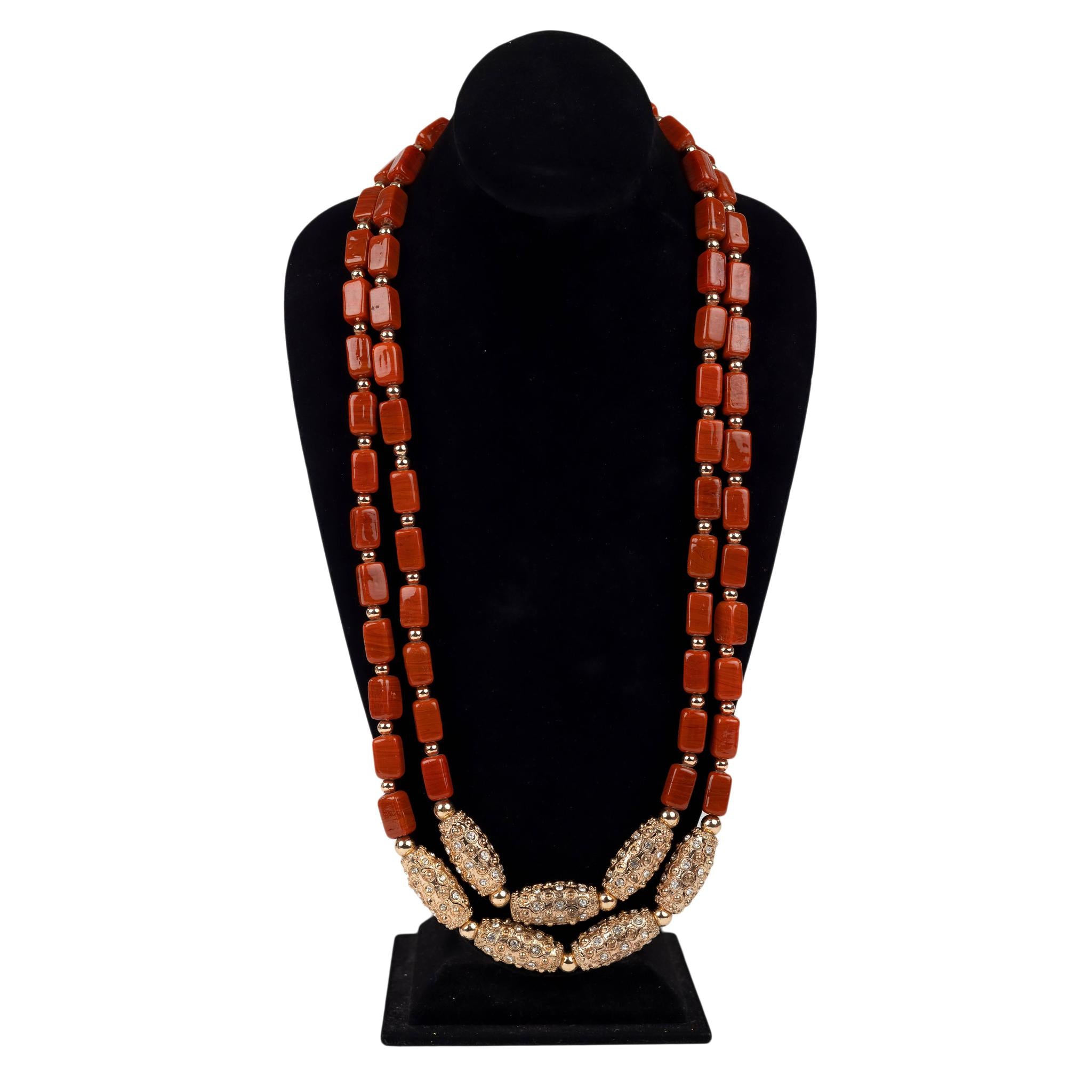 Majestic Coral & Gold Crystal Statement 4pc Jewelry Set