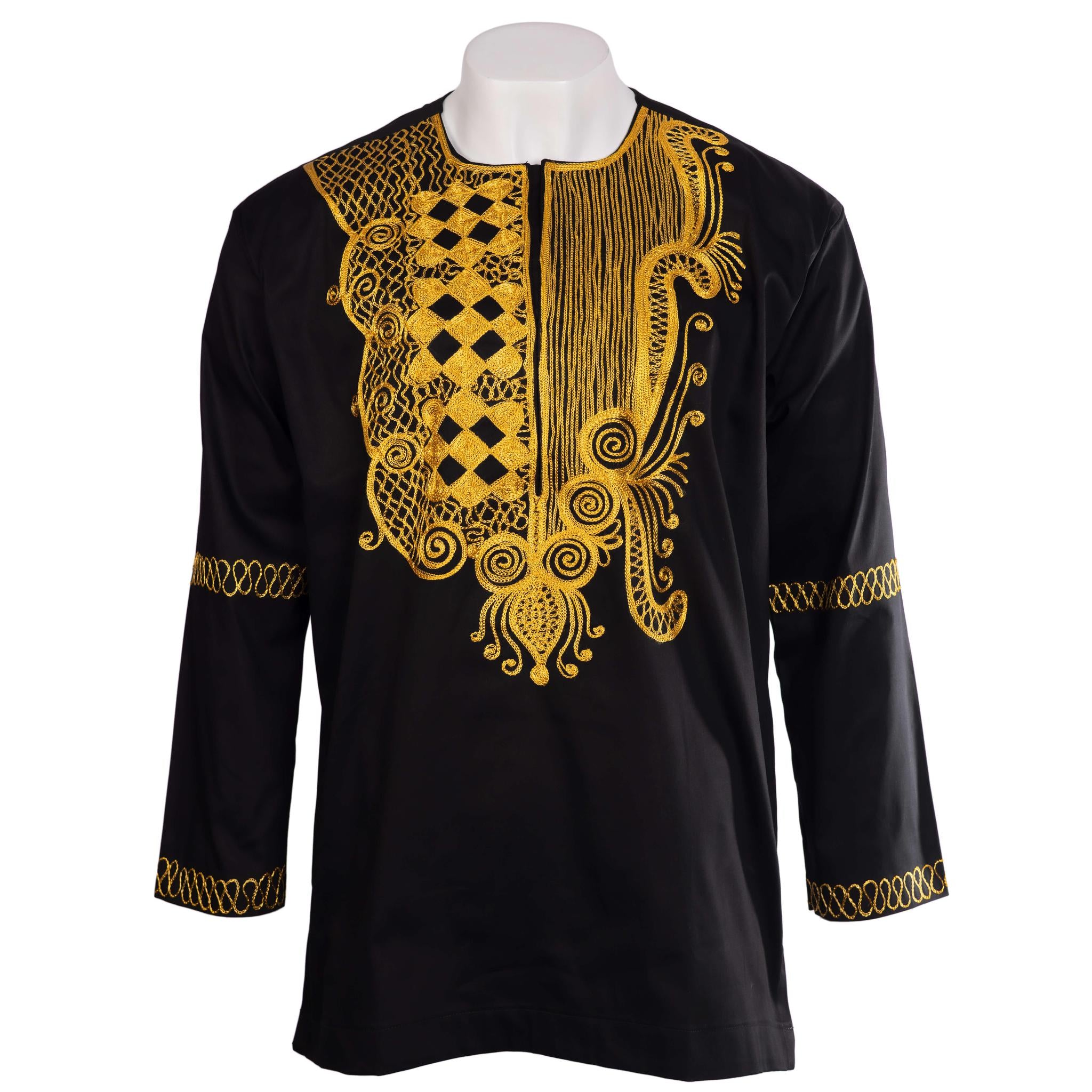 Black & Gold Men’s Embroidered Long-sleeve Top