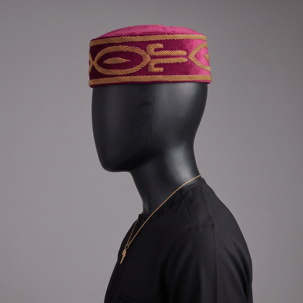 Hand-Beaded Nigerian Burgundy Velvet Cap