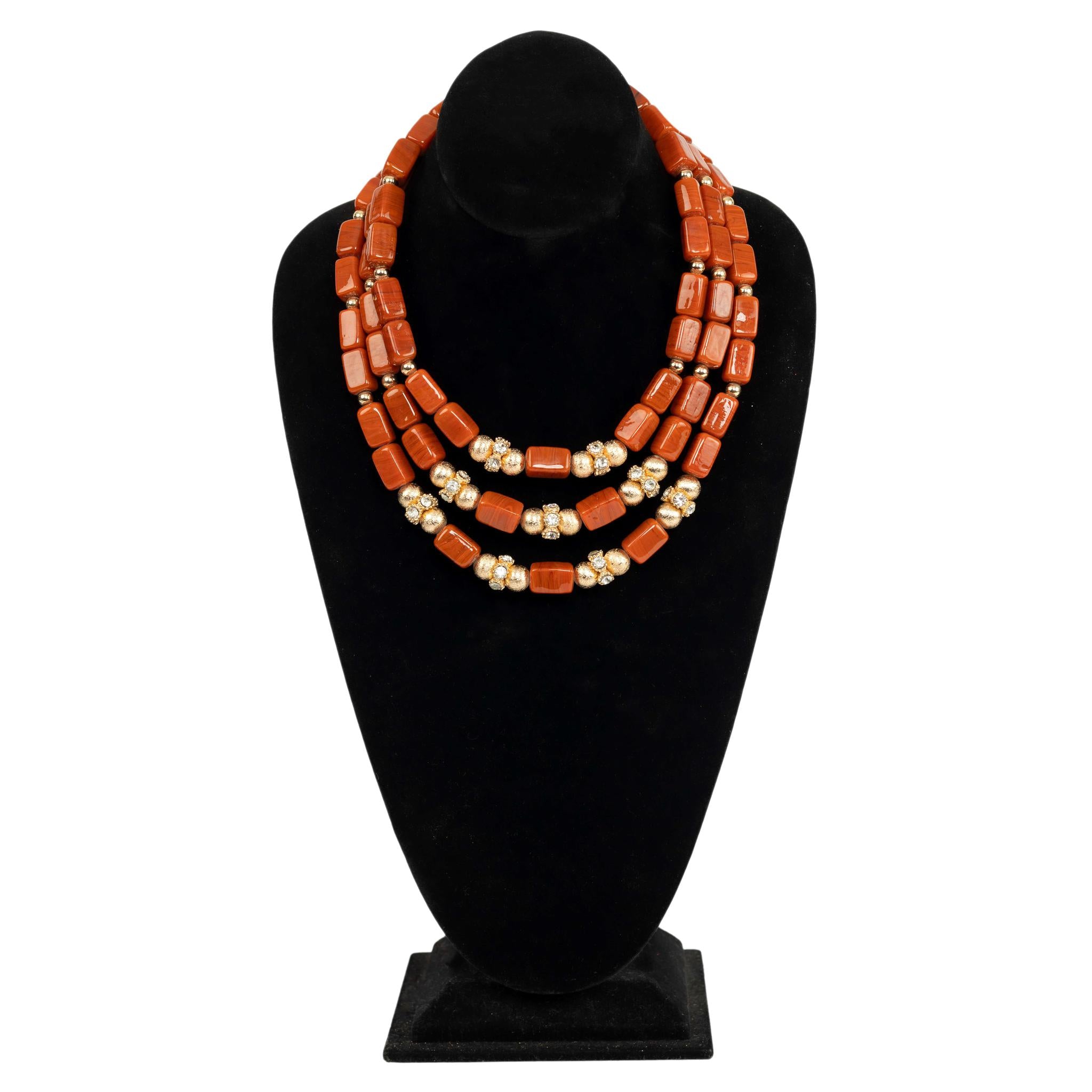 Ceramic Three Row Coral Bead Choker Women Set