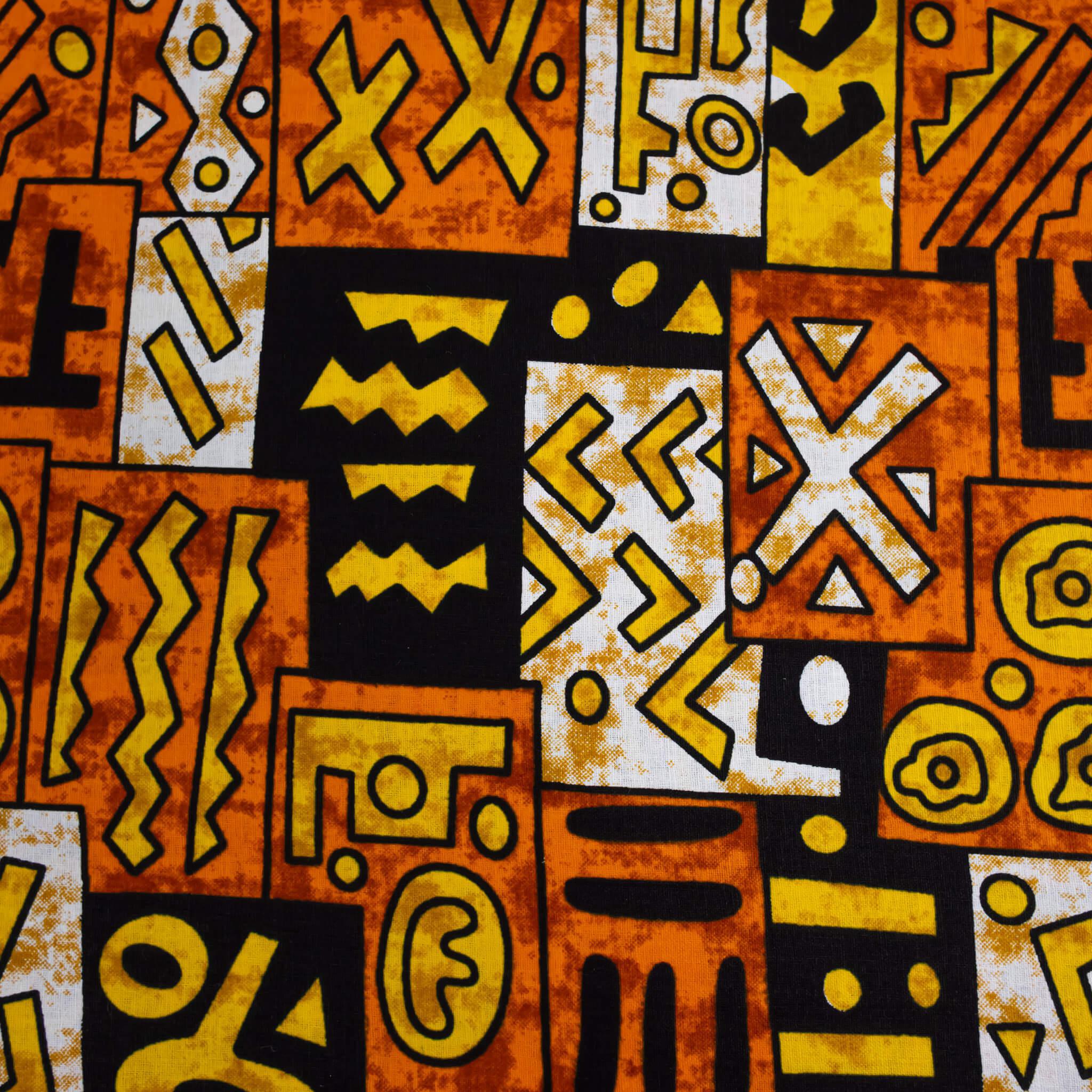 "Tribal" Rust & Gold Geometric African Wax Print (Ankara) – 6 Yards