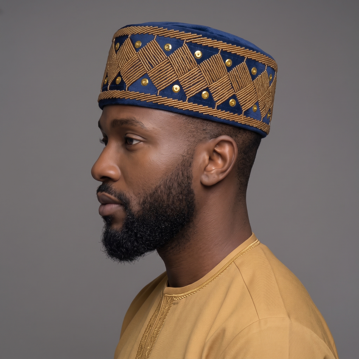 Blue Velvet Beaded Cap