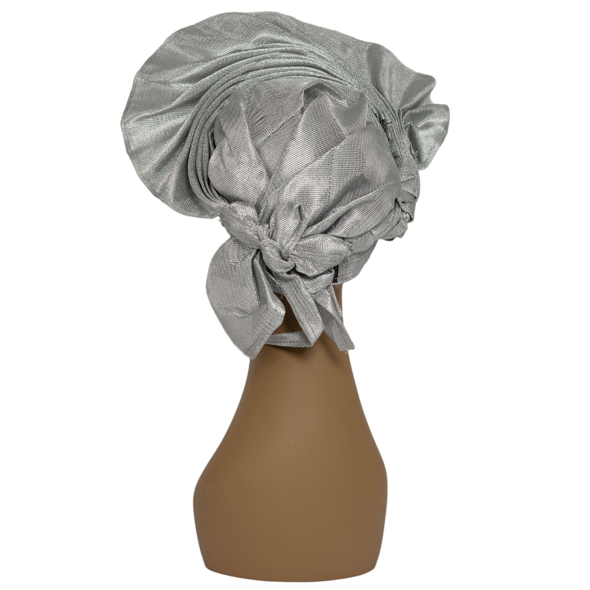 Silver Aso Oke Auto Gele