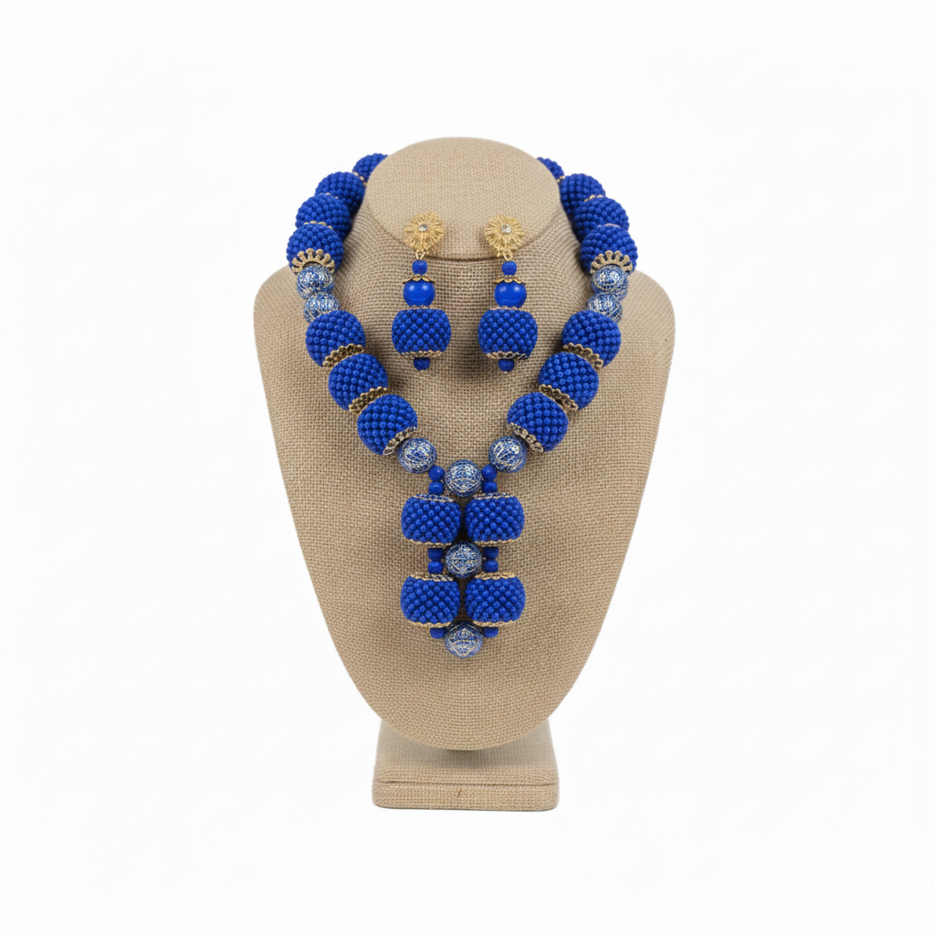 Blue Sand Bead Jewelry Set