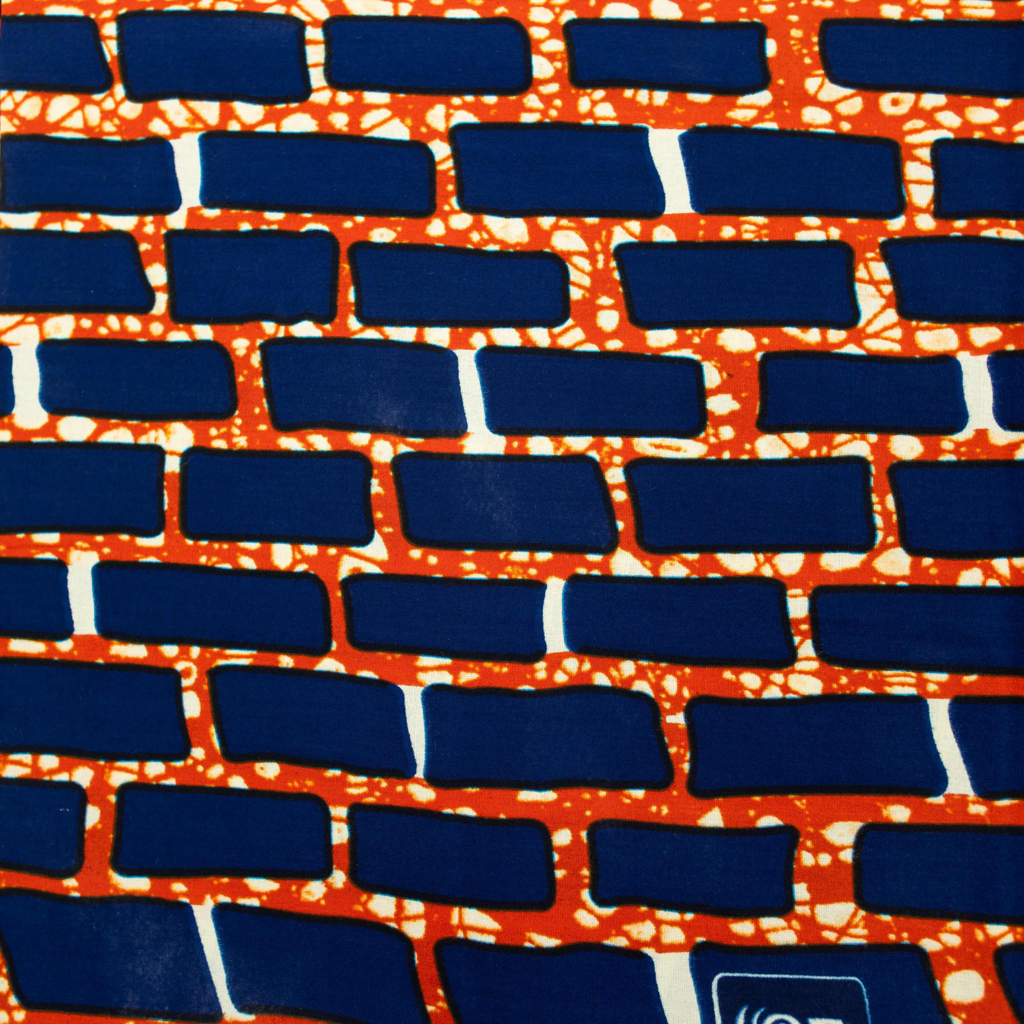 Brick Blue & Orange Wax Pint Fabric - 6 Yards