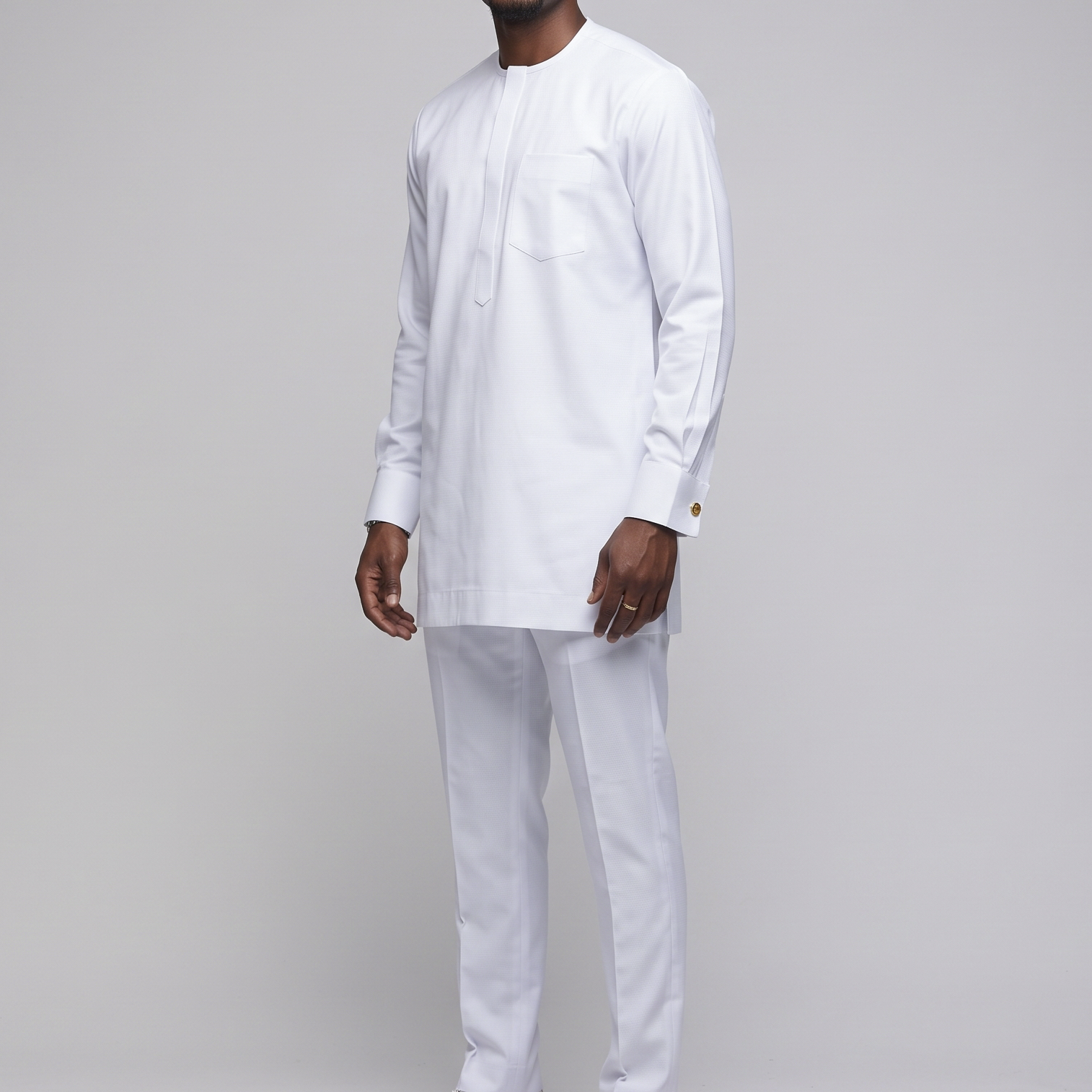 White Modern 3-Piece Embroidered Agbada Suit