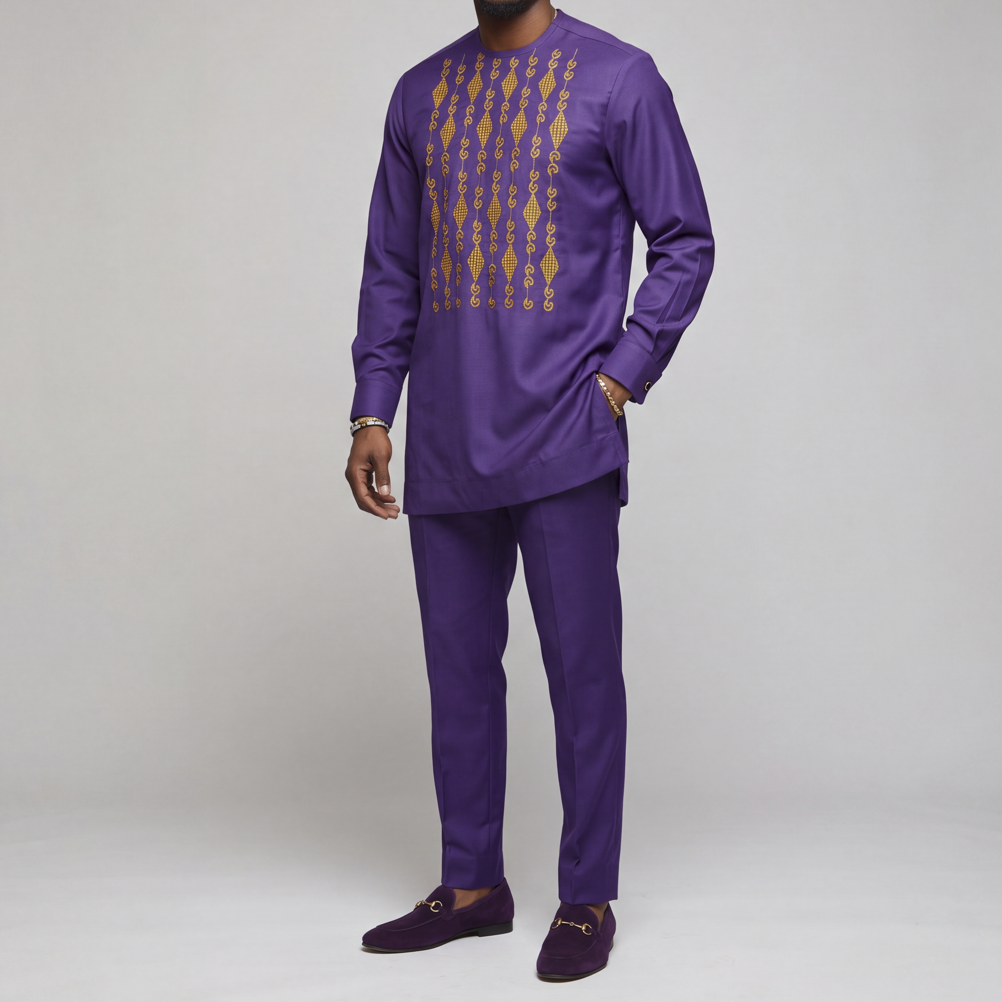 Purple & Gold Embroidered Senator Suit