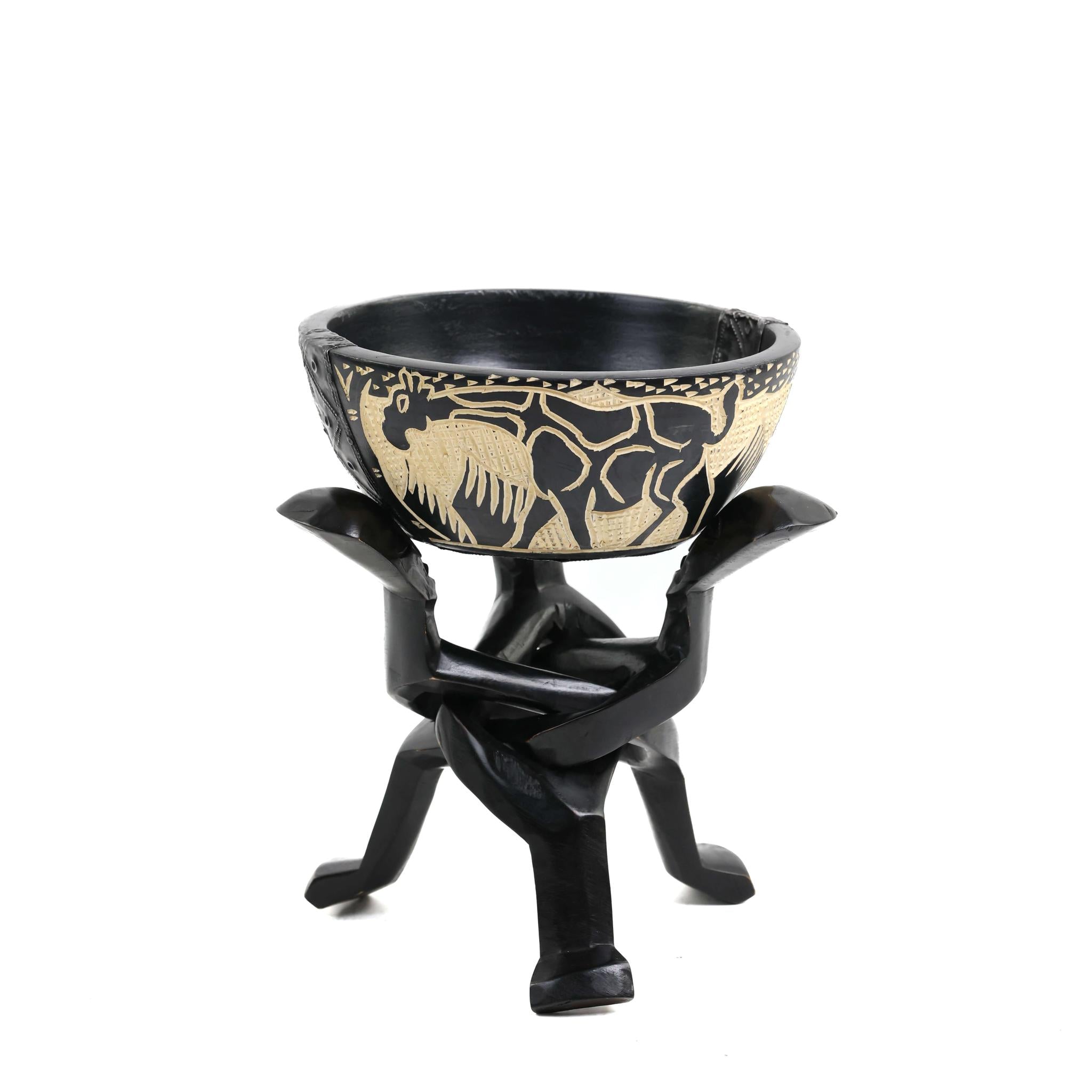 Black Elephant & Giraffe Carved Unity Bowl