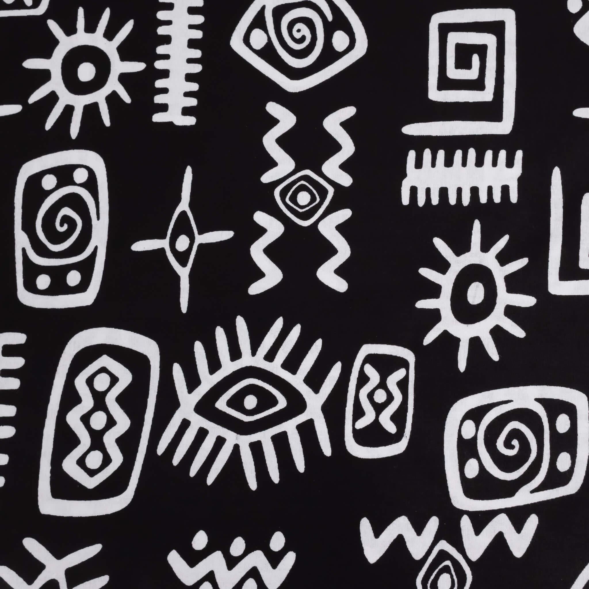 Black and White Bogolan Mud Cloth Style African Wax Print Fabric - Ankara – 6 Yards