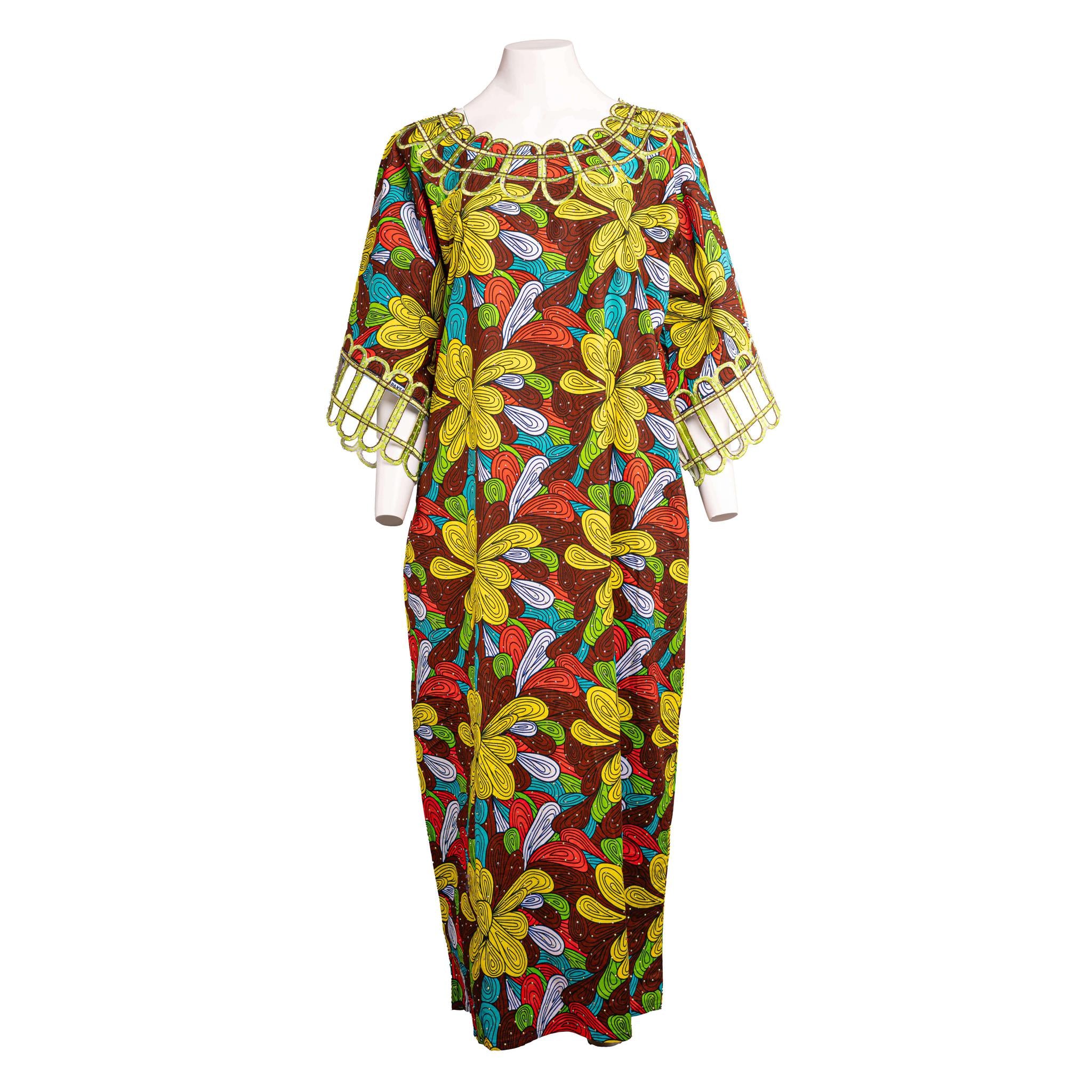 Yellow Multicolored Stoned Ankara Bubu Dress Yellow Multicolored Stoned Ankara Bubu Dress