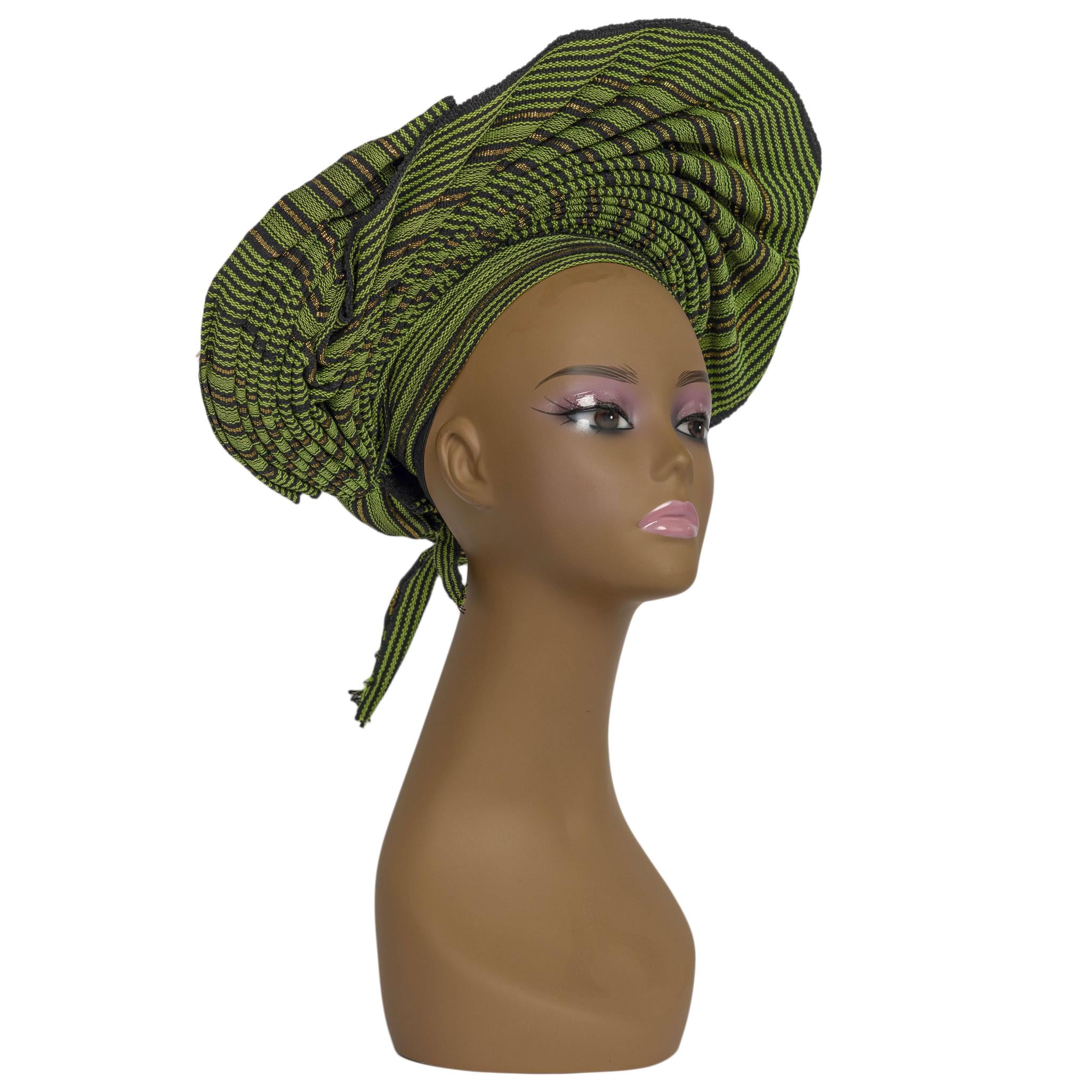 Green Aso Oke Auto Gele