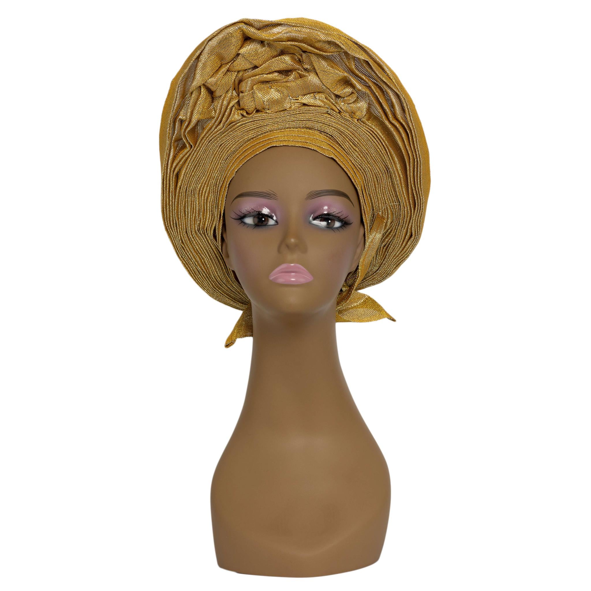Yellow Gold Aso Oke Auto Gele