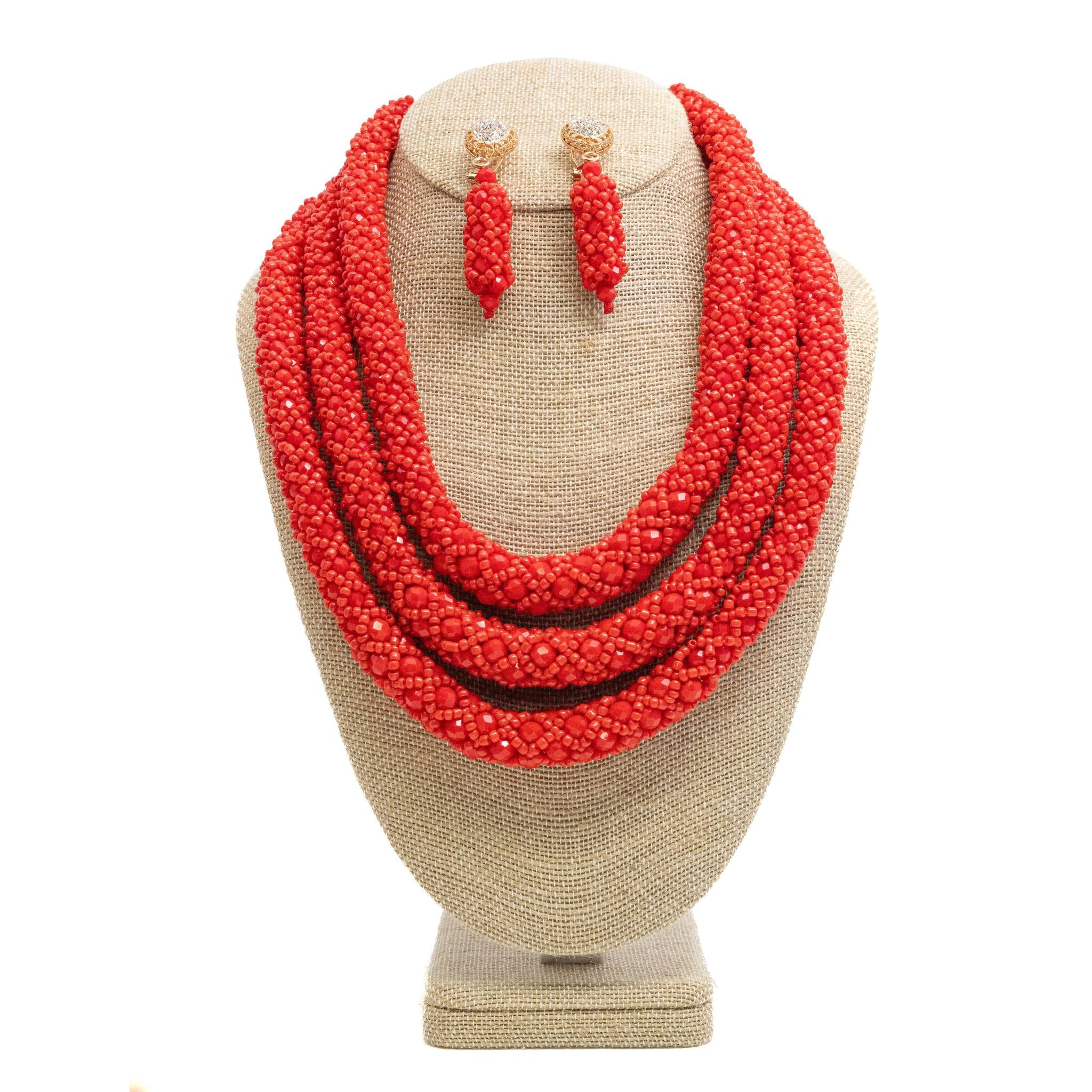 Crimson Tide: Multi-Strand Red Beaded Jewelry Set