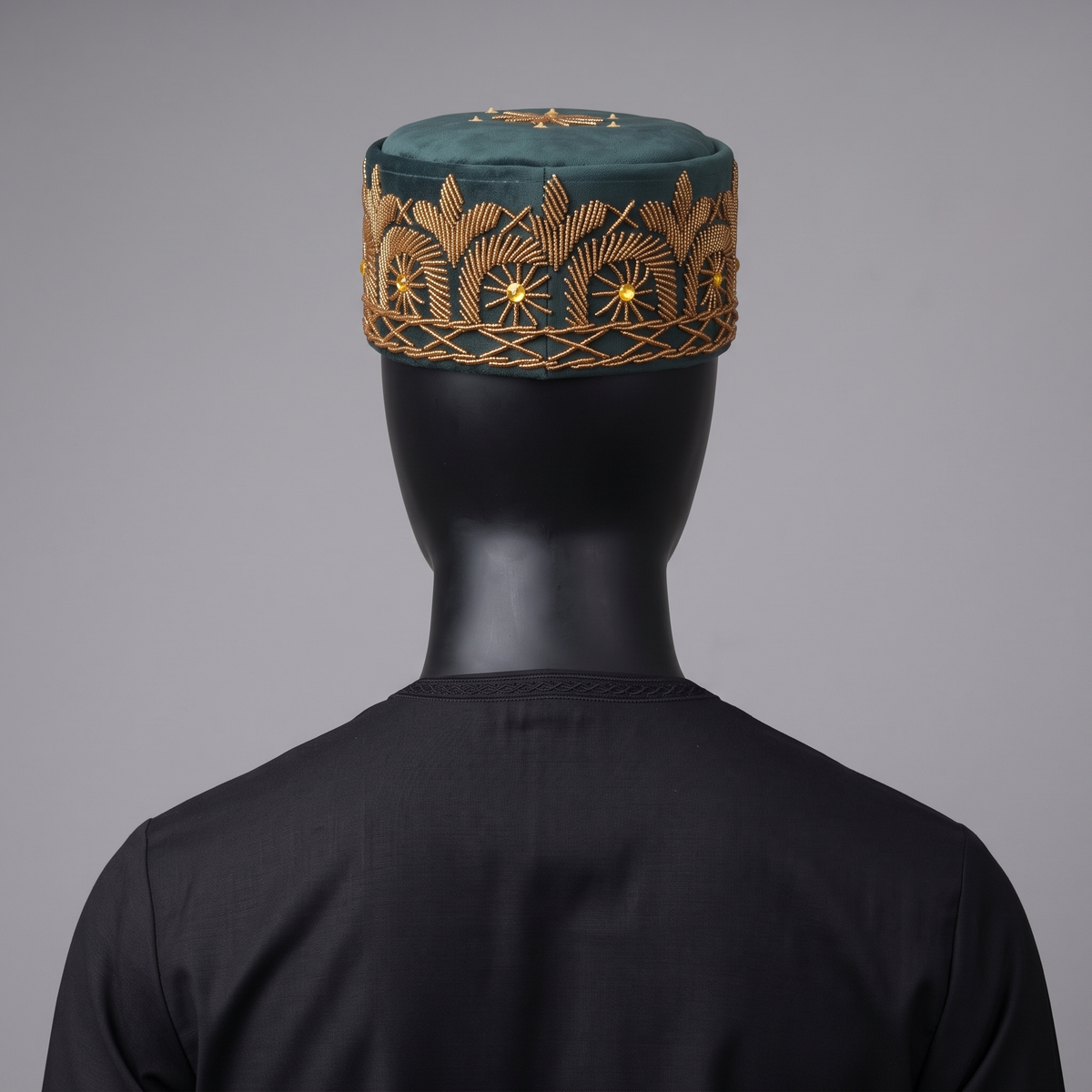 Hand-Beaded Nigerian Green Velvet Cap