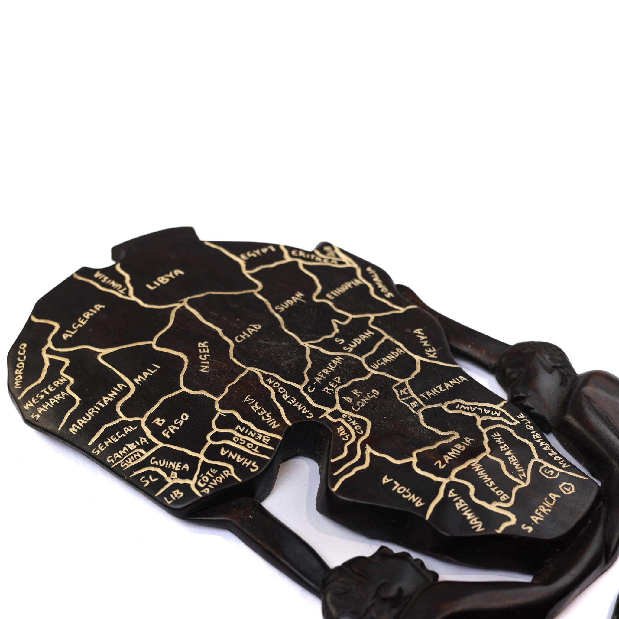 Hand-Carved Wooden Sculpture: Map of Africa