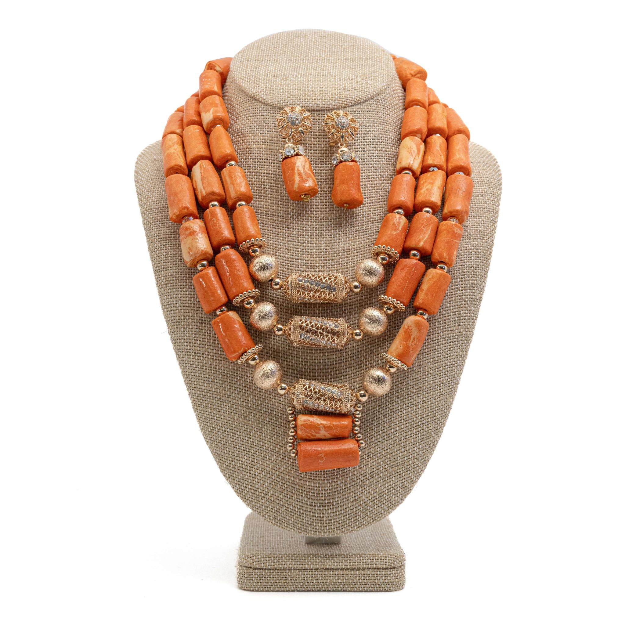 Three Step Coral Bead Necklace Set
