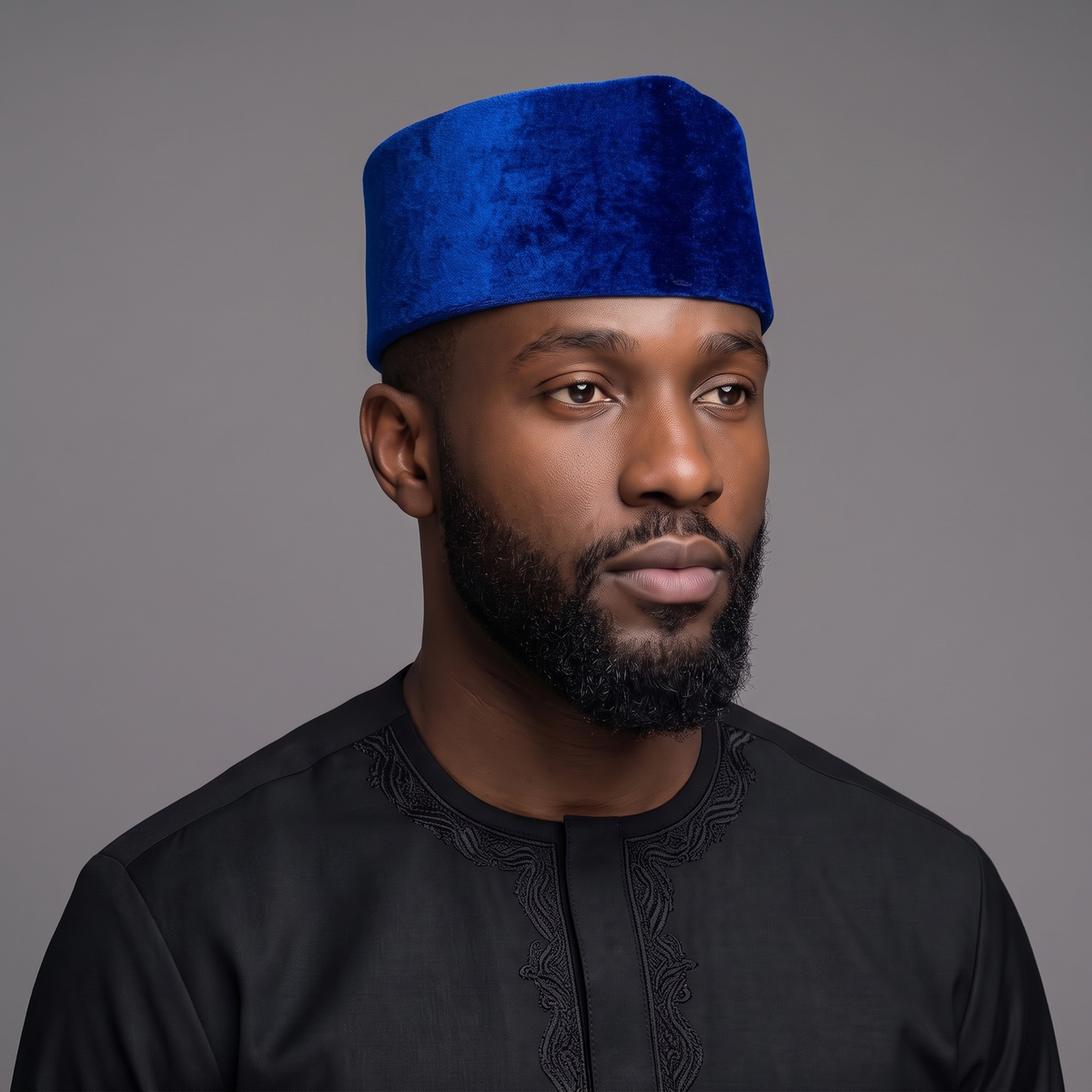 Classic Plain Royal Blue Velvet Traditional Nigerian Cap