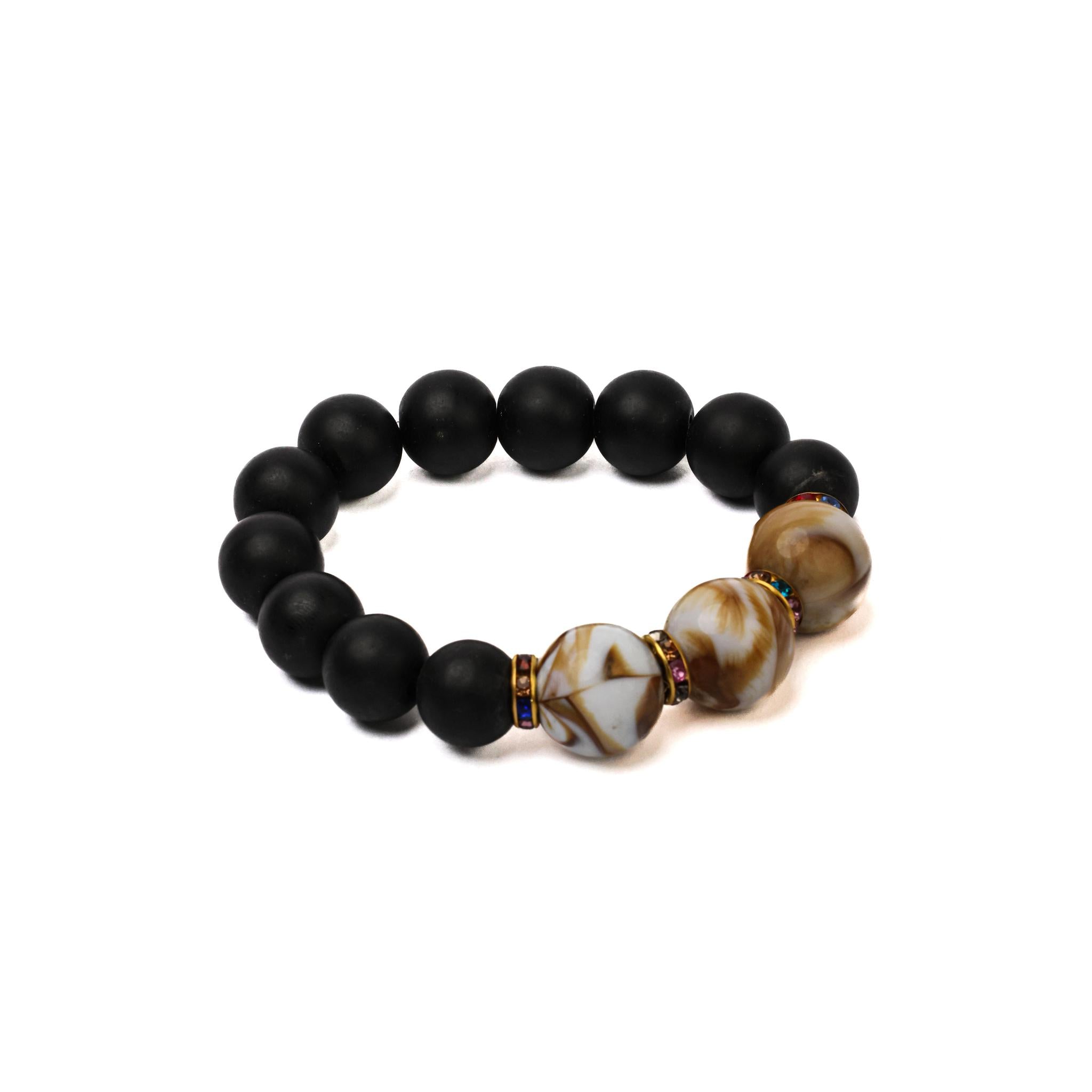 Caramel & White Recycled Ghanaian Bead Bracelet