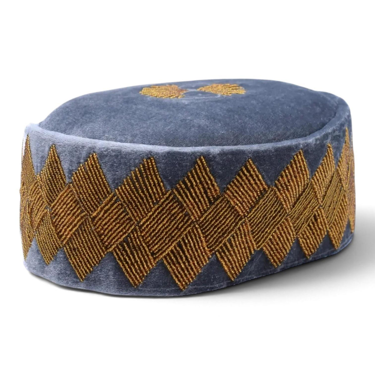 Hand-Beaded Nigerian Grey & Gold Velvet Cap