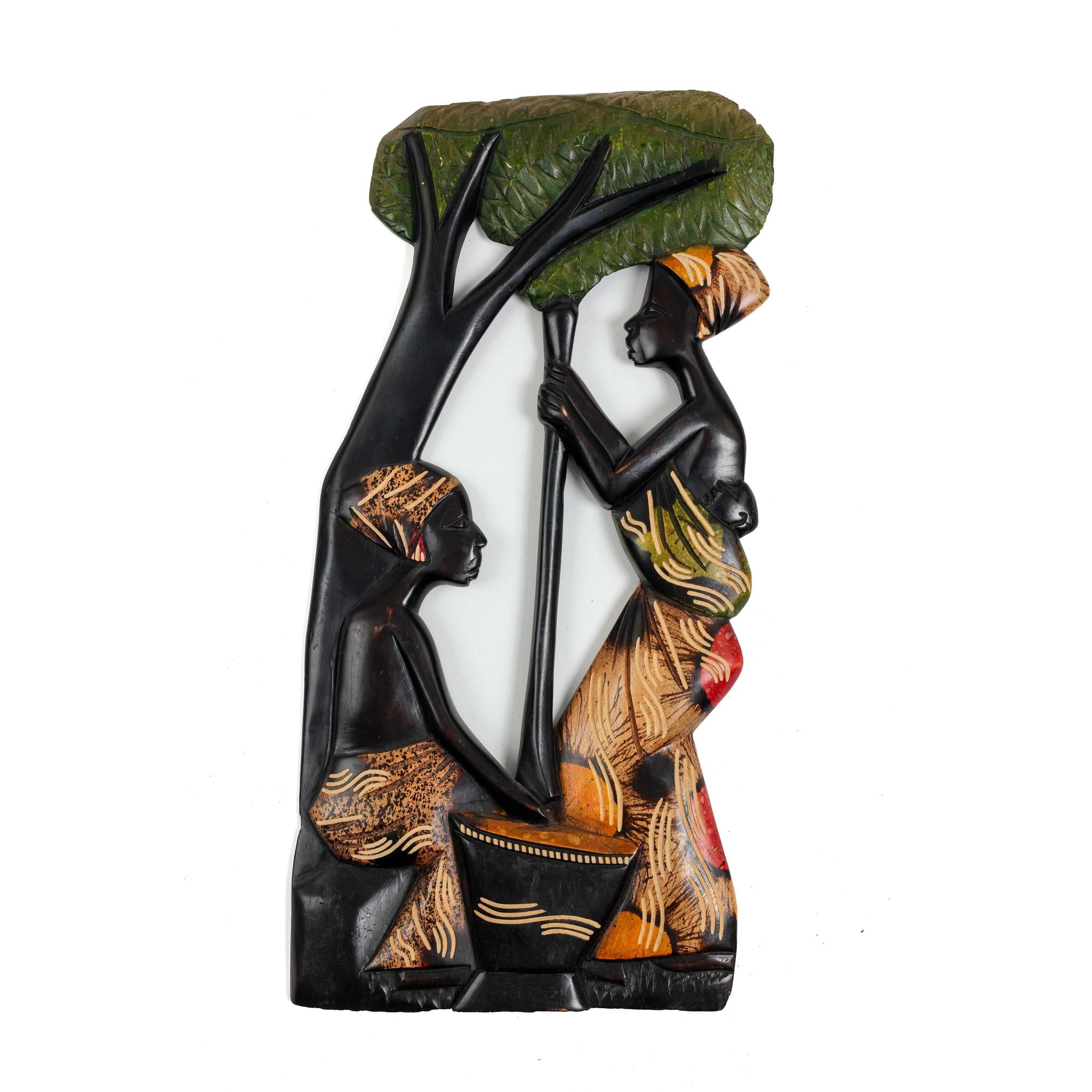 Hand-Carved Wall Art - African Women Pounding Fufu
