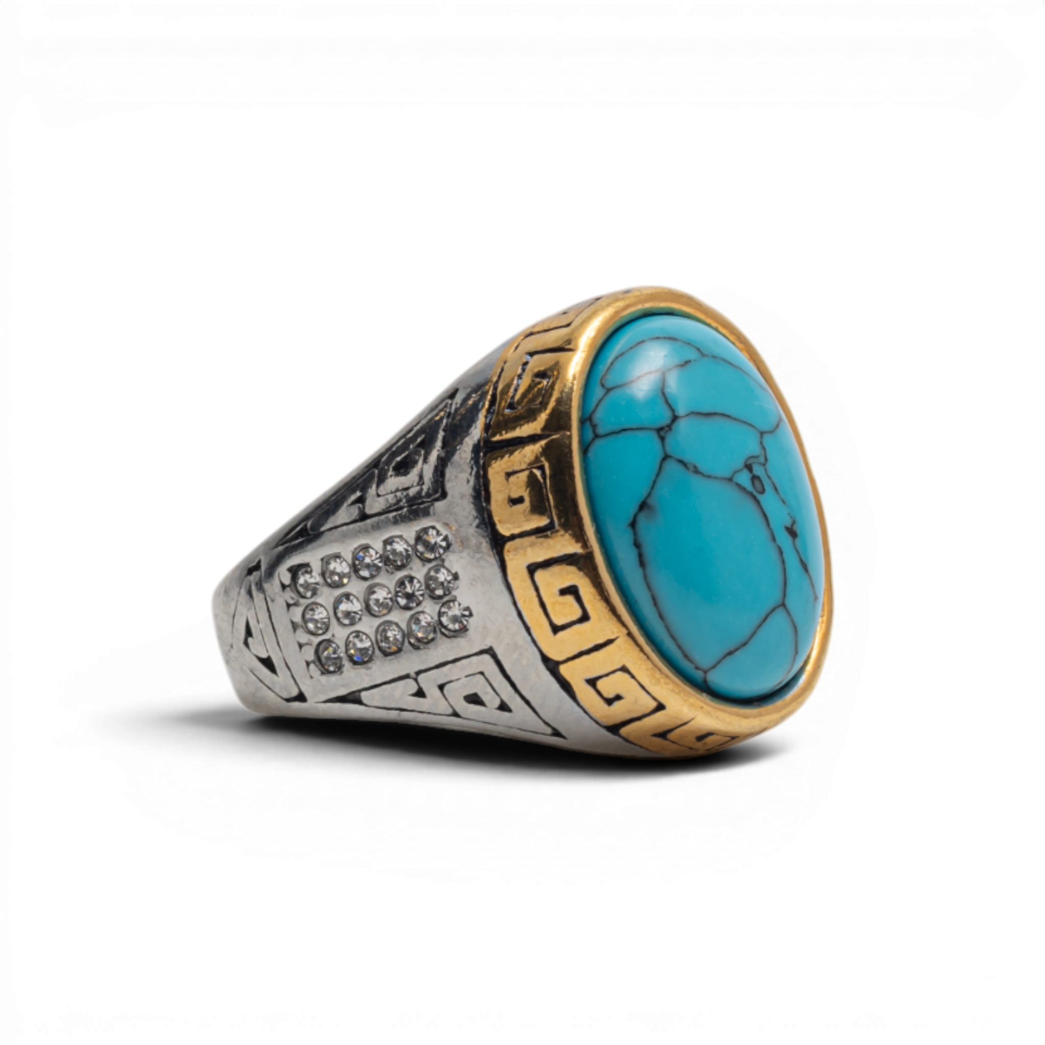 Two-Tone Turquoise & Crystal Statement Ring